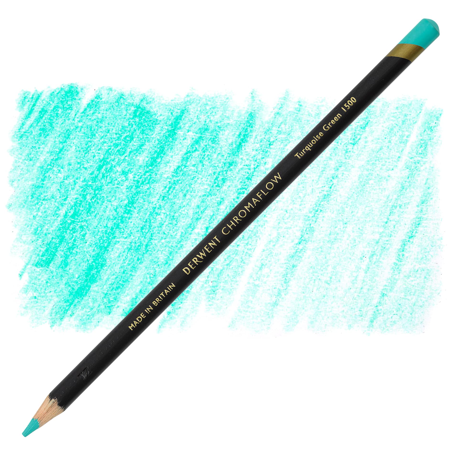 Derwent Chromaflow Colored Pencil - Turquoise Green, swatch and block