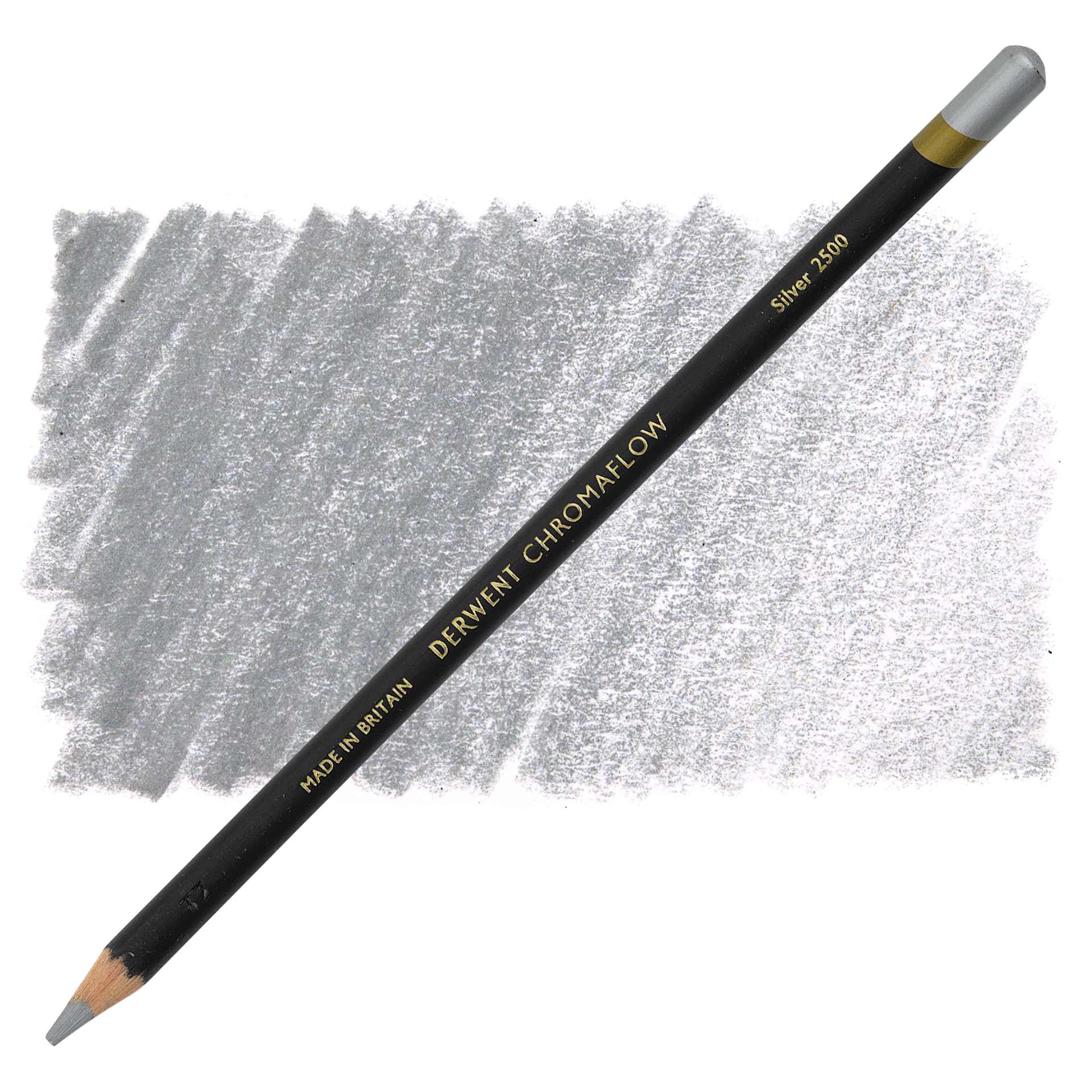Derwent Chromaflow Colored Pencil - Silver, swatch and block