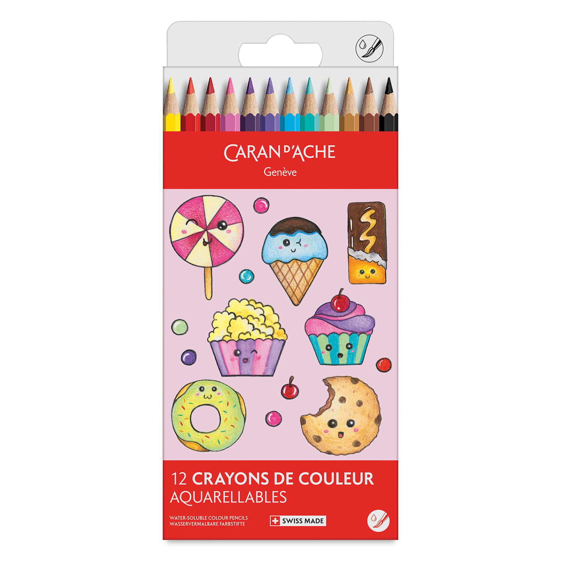 Caran d'Ache Swisscolor AquarelleColored Pencils - Set of 12, Kawaii Candy World, front of packaging