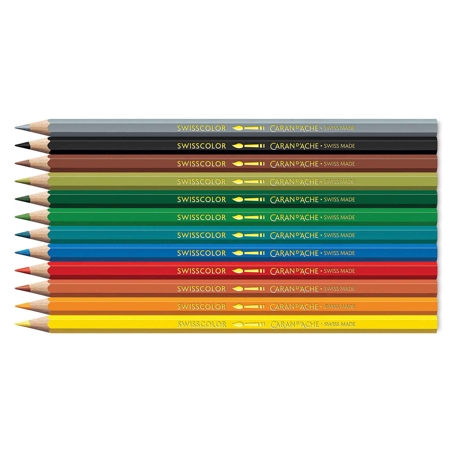 Caran d'Ache Swisscolor Aquarelle Colored Pencils - Set of 12, Kawaii Swiss Mountains, contents