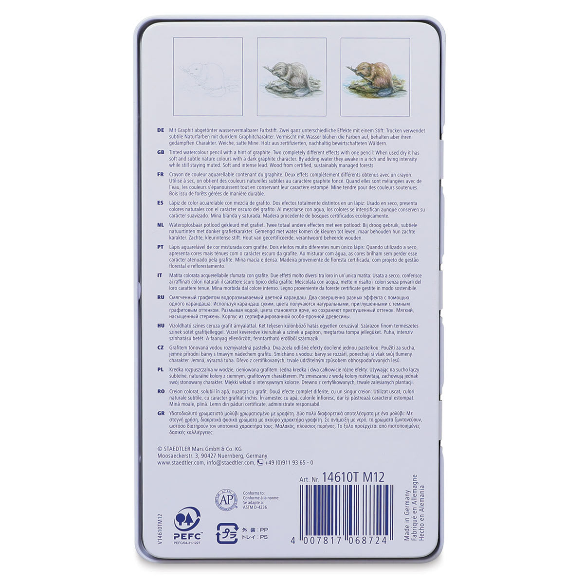 Staedtler Tinted Watercolor Pencils - Set of 12 (back of case)