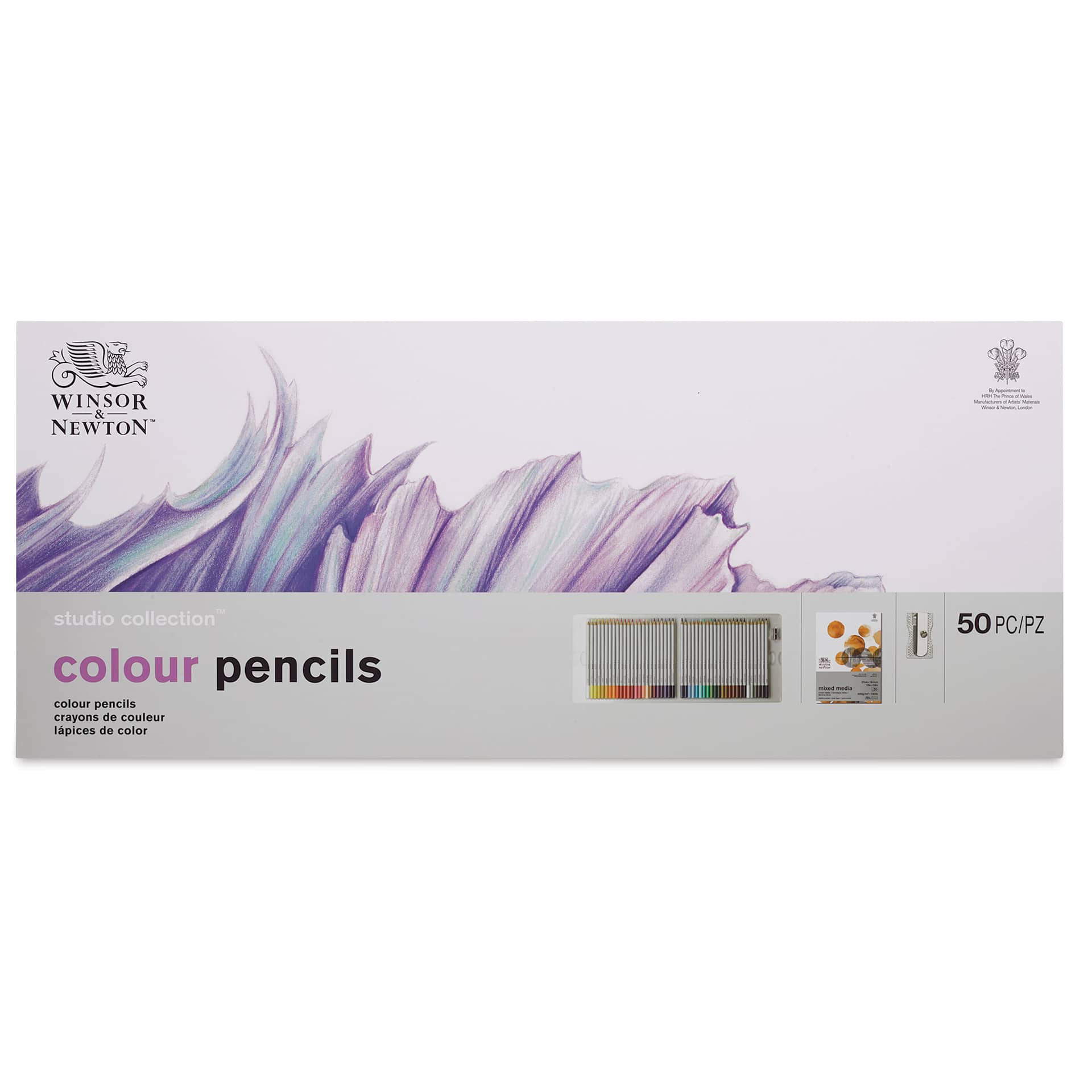 Winsor & Newton Studio Collection Colored Pencils - Set of 48, with Paper Pad and Sharpener, front of packaging