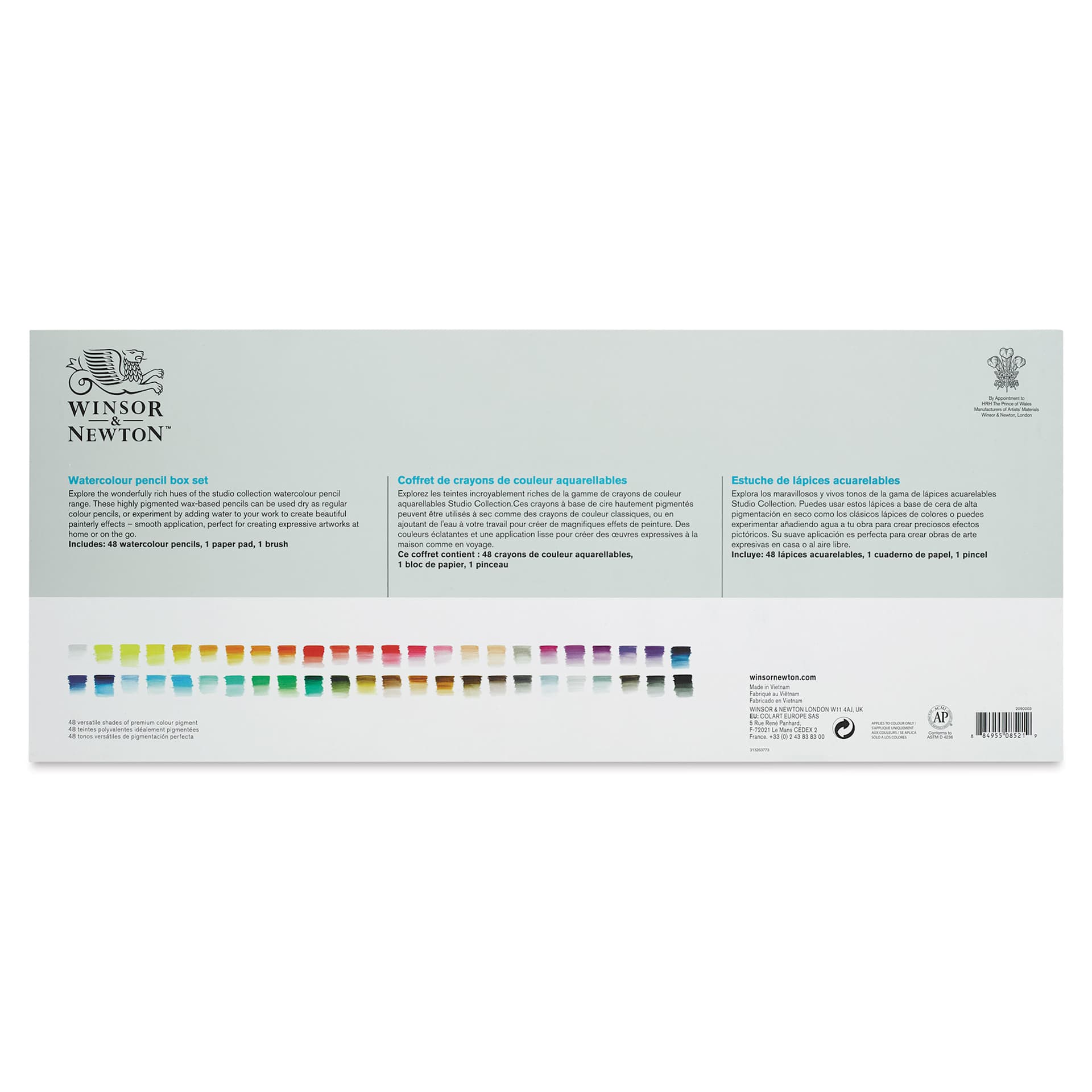 Winsor & Newton Studio Collection Watercolor Pencils - Set of 50 (back of box)
