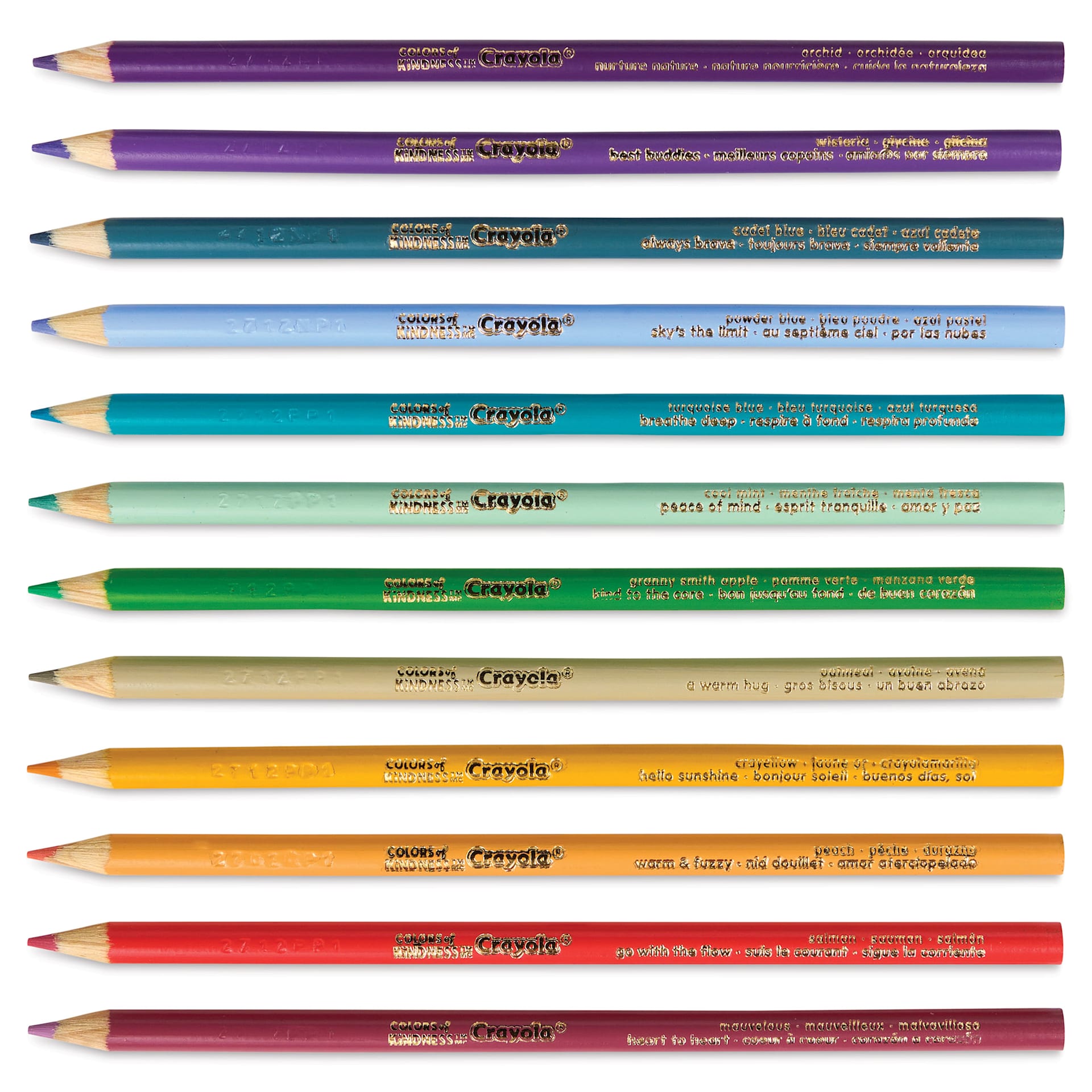 Crayola Colored Pencils - Colors of Kindness, Set of 12, contents laid out