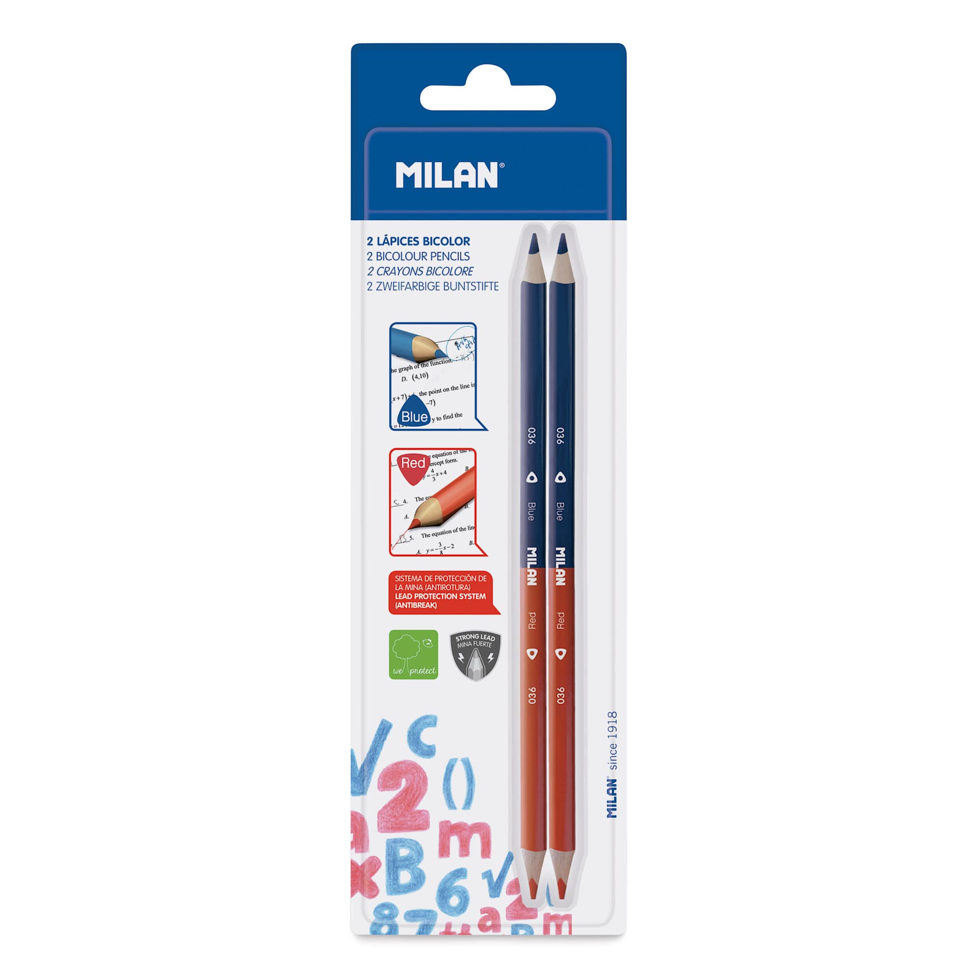 Milan Bicolor Red-Blue Pencil Pack, Pkg of 2, in packaging