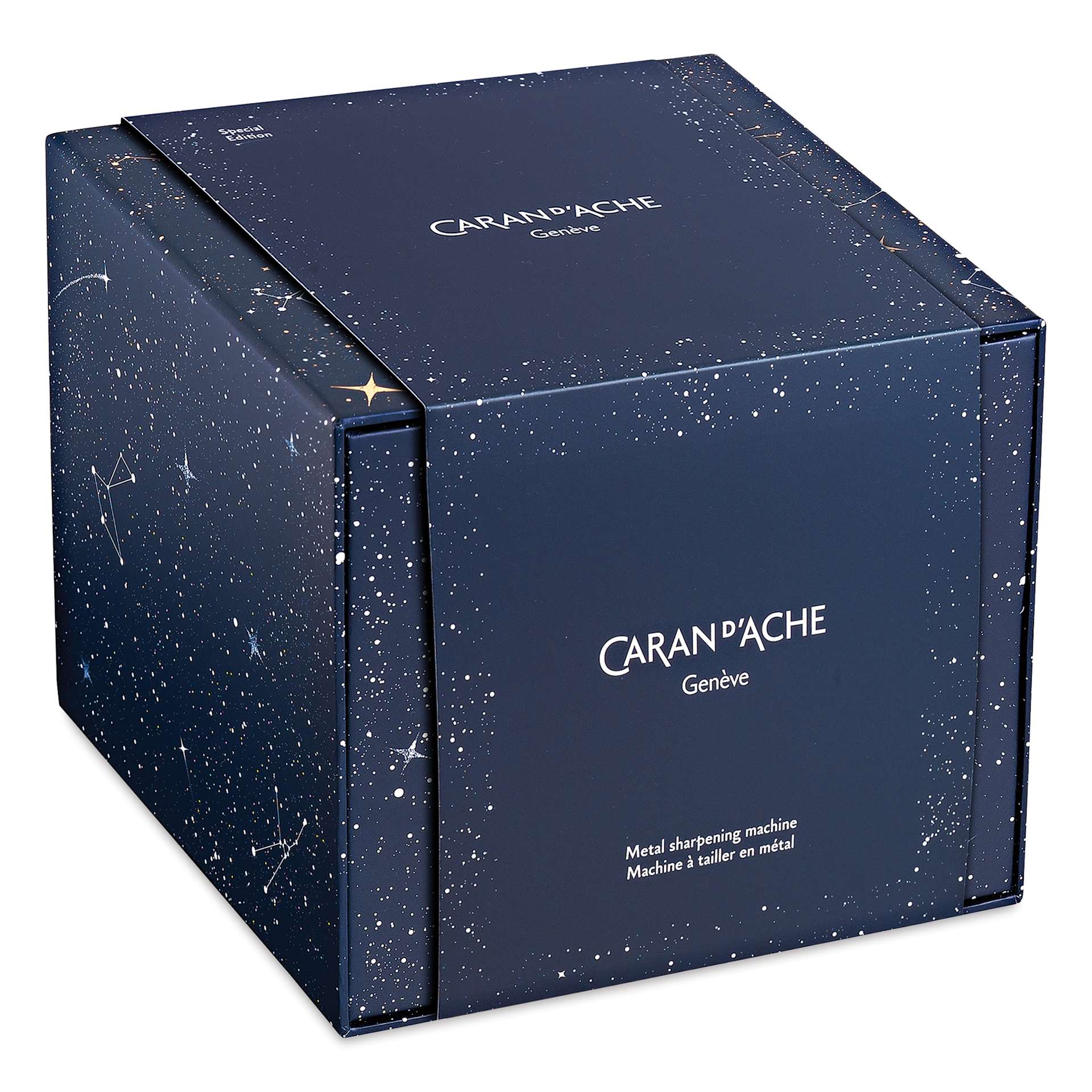 Caran d'Ache Cosmic Blue Pencil Sharpening Machine - Dark Blue, box with label