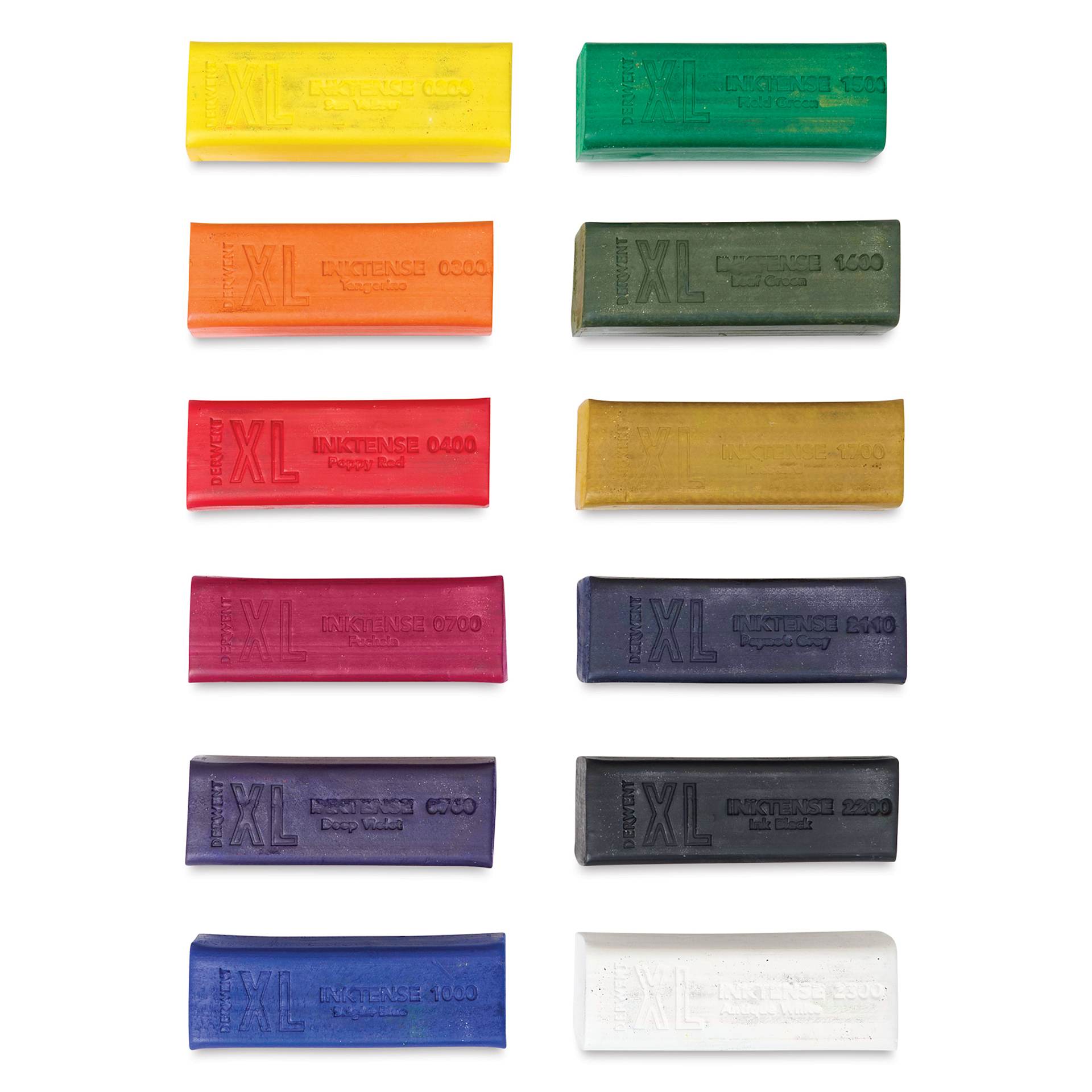 Derwent Inktense XL Blocks - Assorted, Set of 12, contents laid outside of the packaging