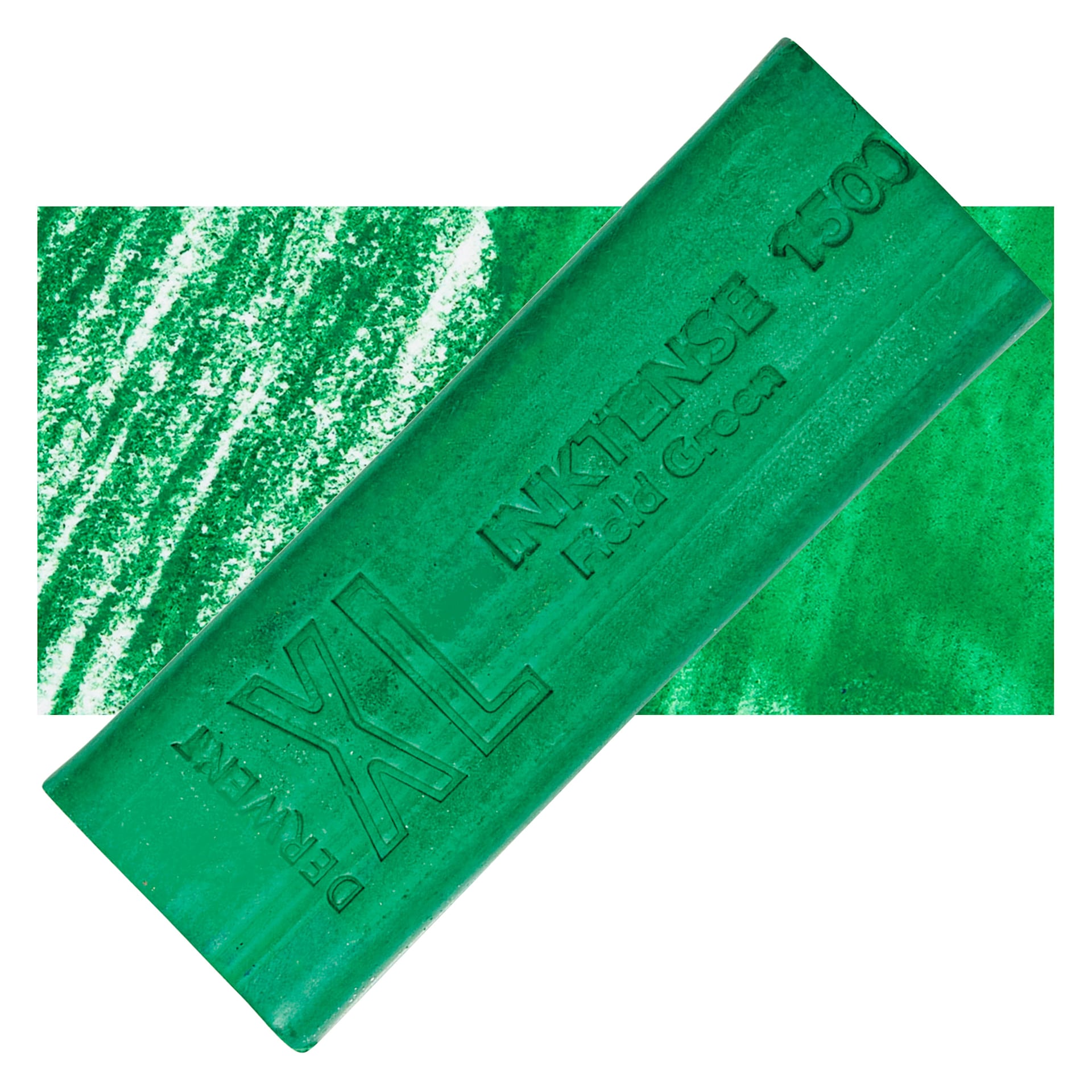 Derwent Inktense XL Block - Field Green, swatch and block