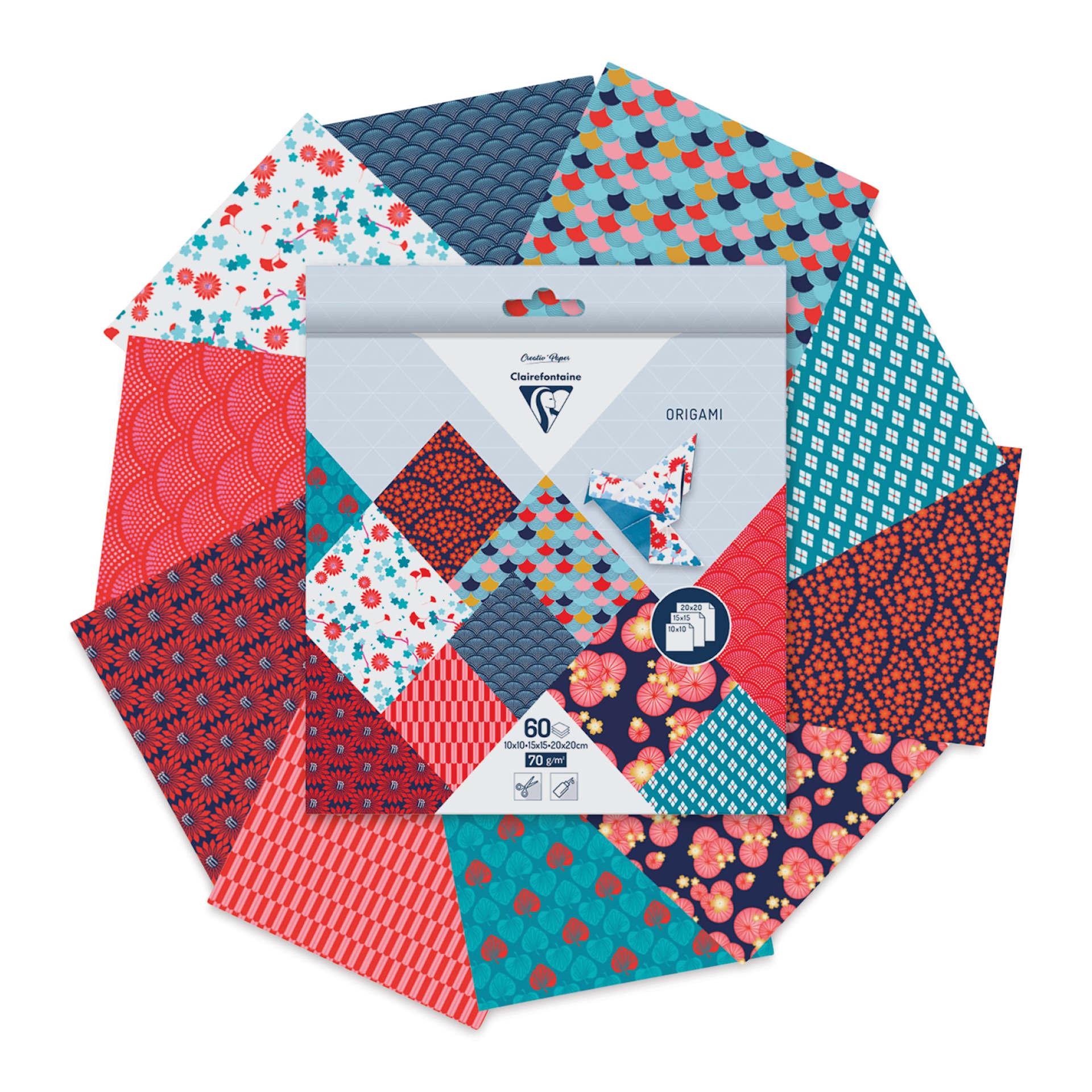 Clairefontaine Origami Paper - Hanayo, Assorted Sizes, Pkg of 60