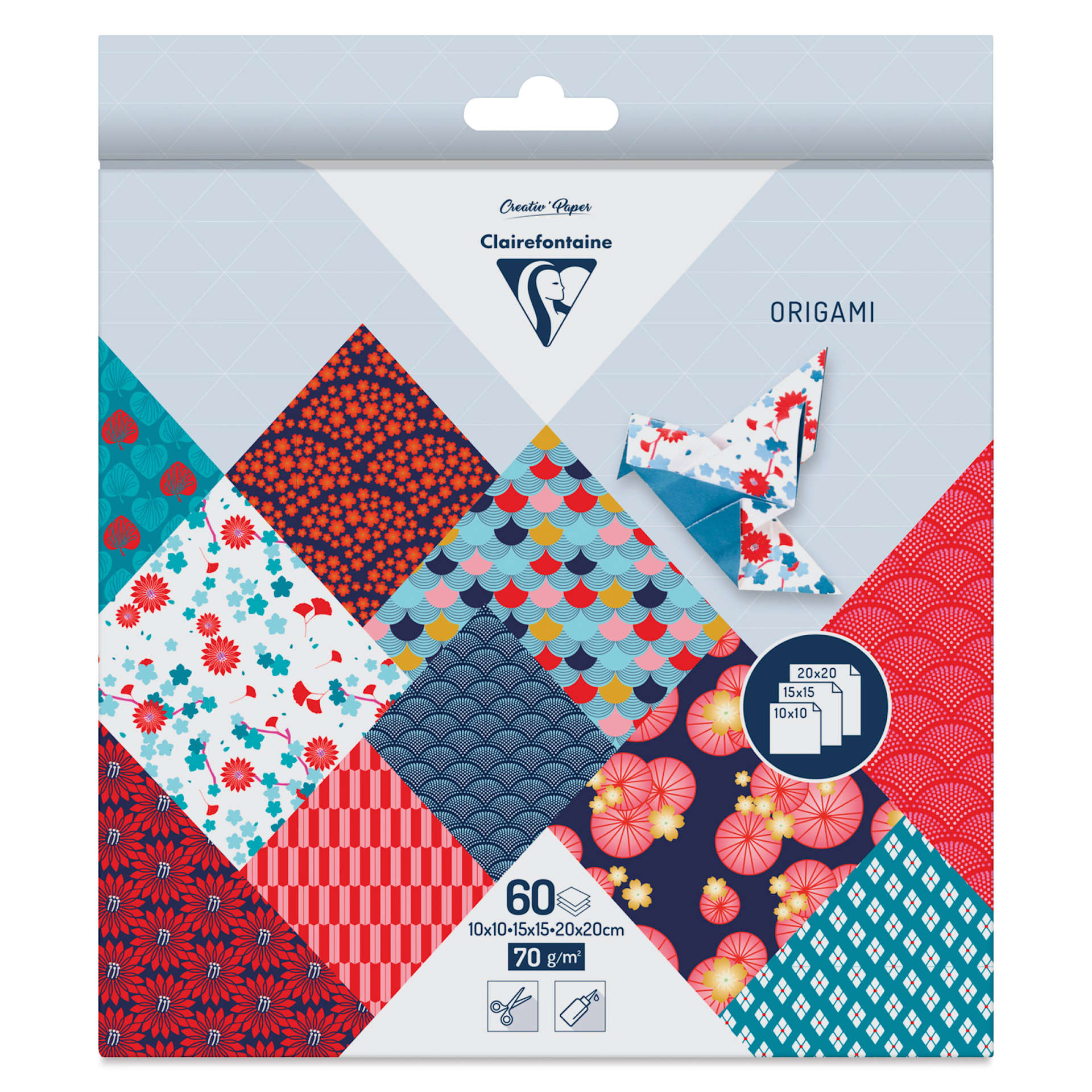Clairefontaine Origami Paper - Hanayo, Assorted Sizes, Pkg of 60, packaging