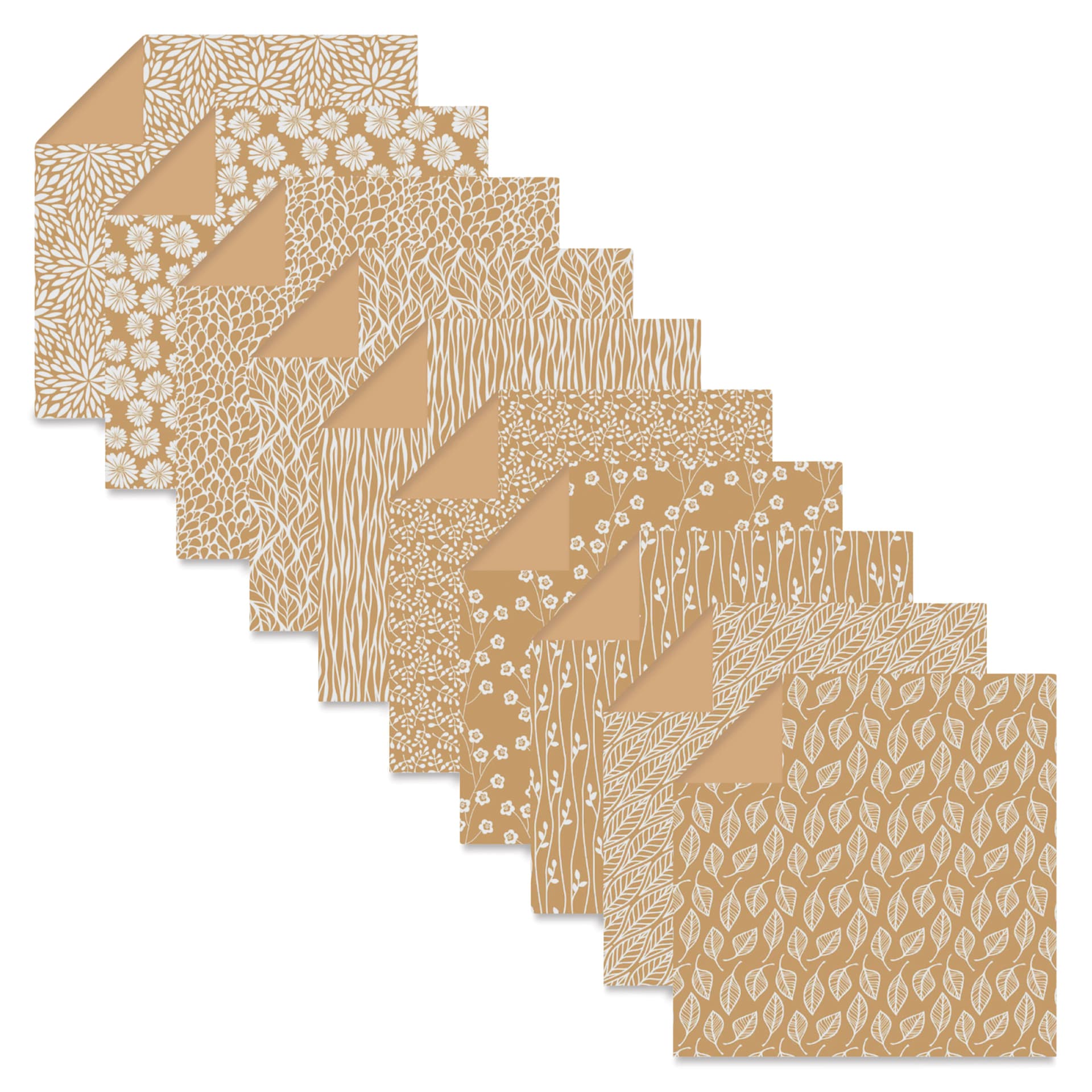 Clairefontaine Origami Paper - Kraft Floral, Assorted Sizes, Pkg of 60, contents