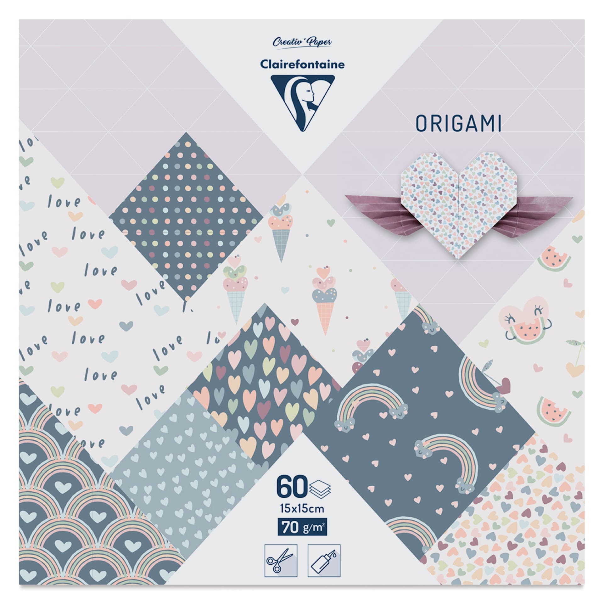 Clairefontaine Origami Paper - Little Love, 5.9" x 5.9", Pkg of 60, packaging