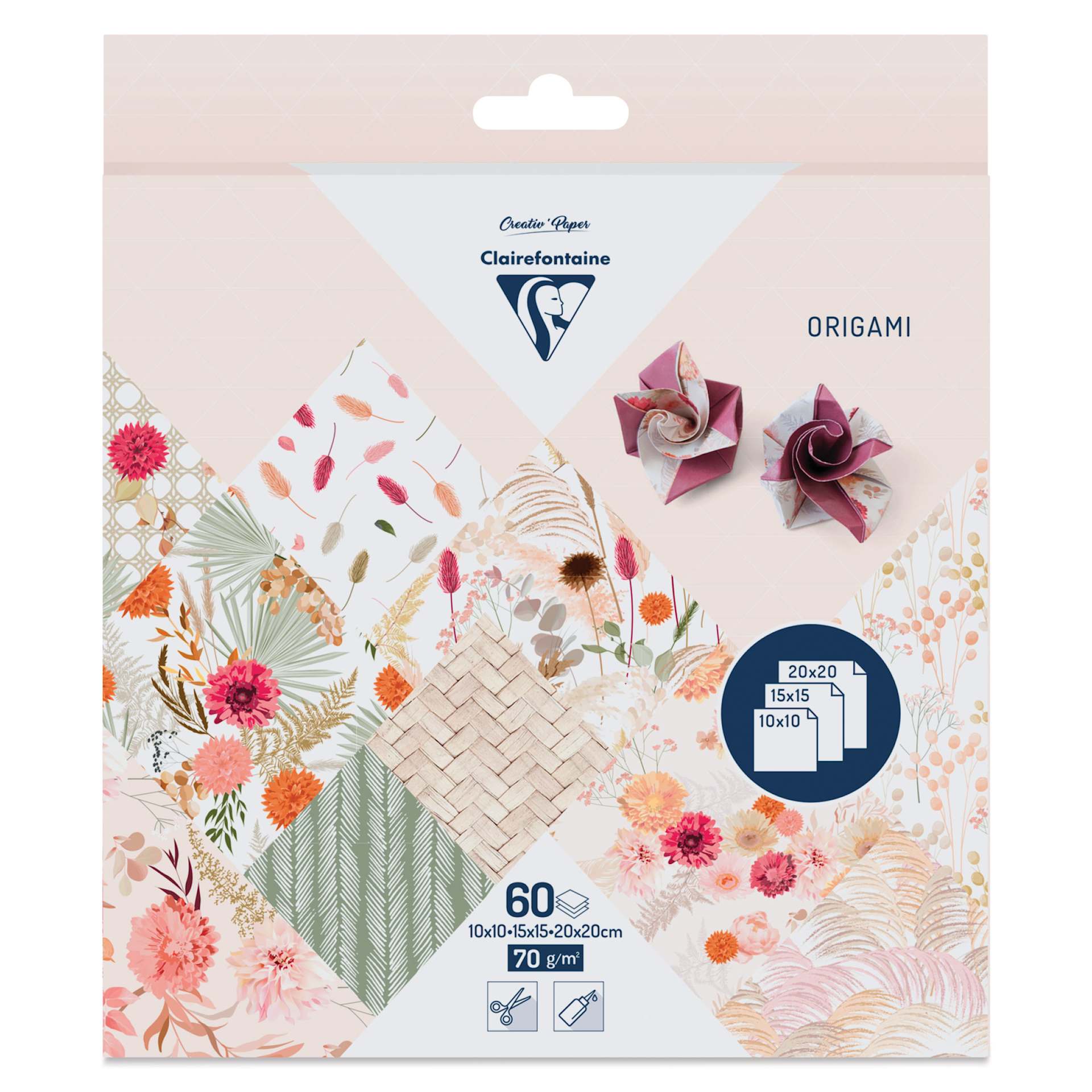 Clairefontaine Origami Paper - Dried Flowers, Assorted Sizes, Pkg of 60, packaging