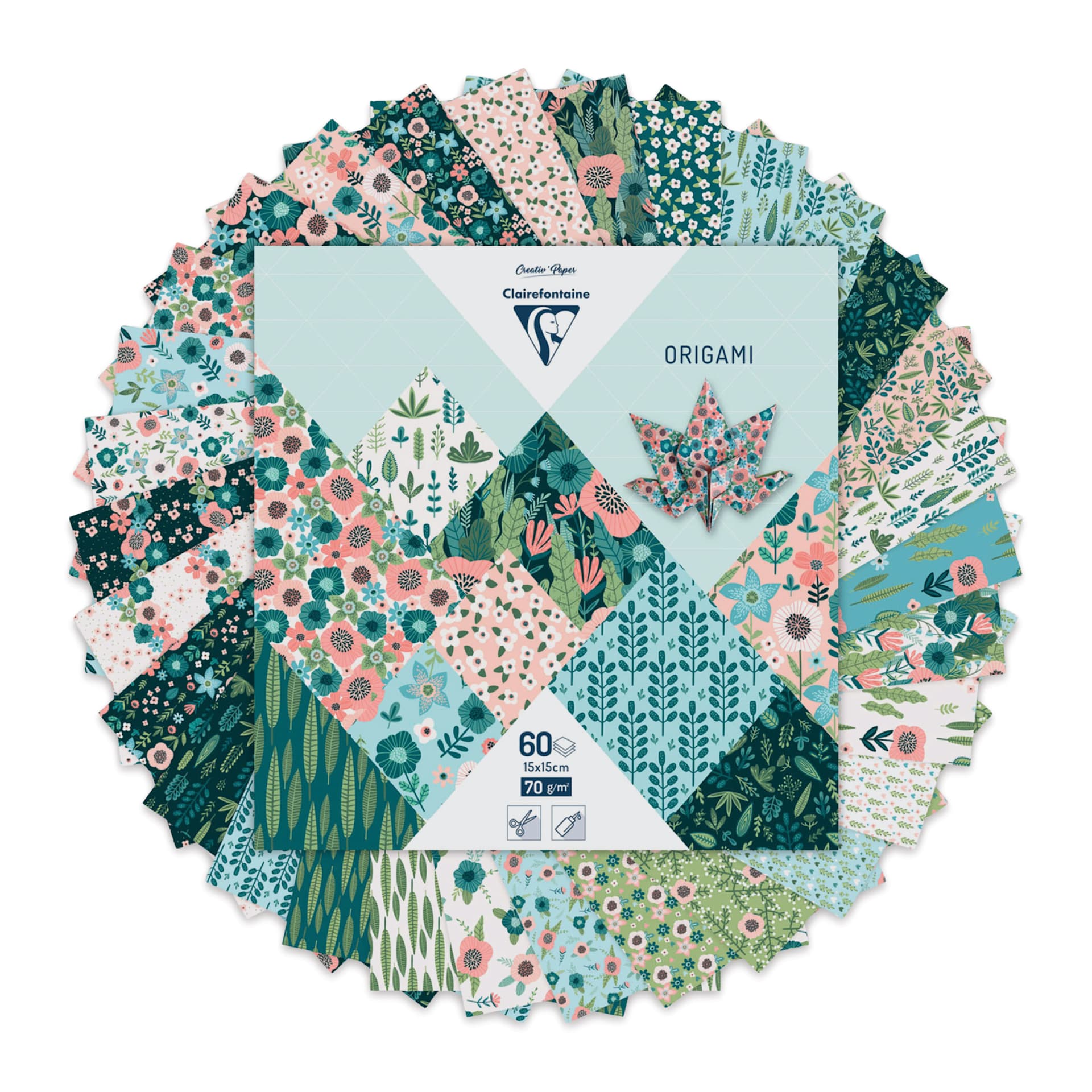 Clairefontaine Origami Paper - Herbarium, 5.9" x 5.9", Pkg of 60