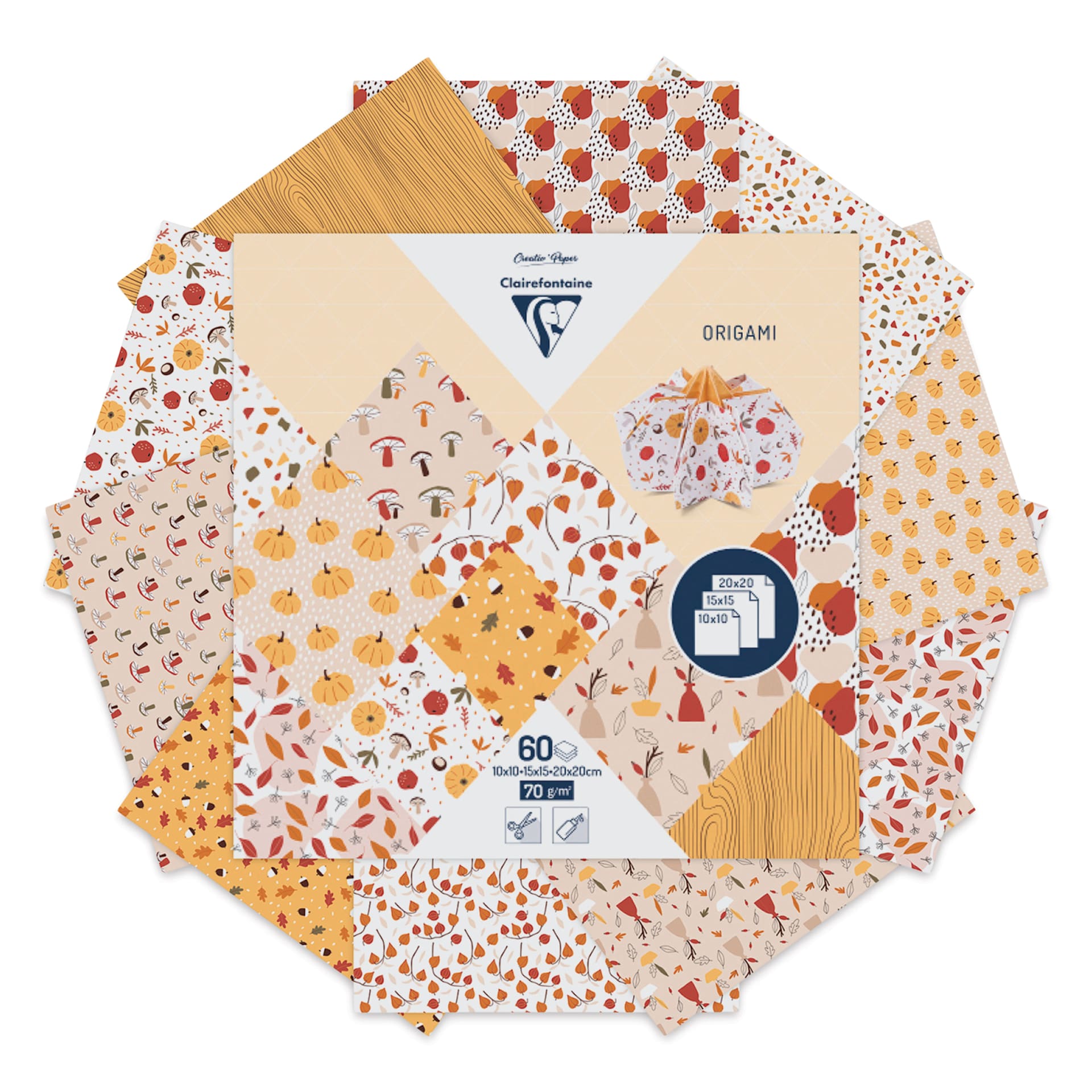 Clairefontaine Origami Paper - Fall, Assorted Sizes, Pkg of 60