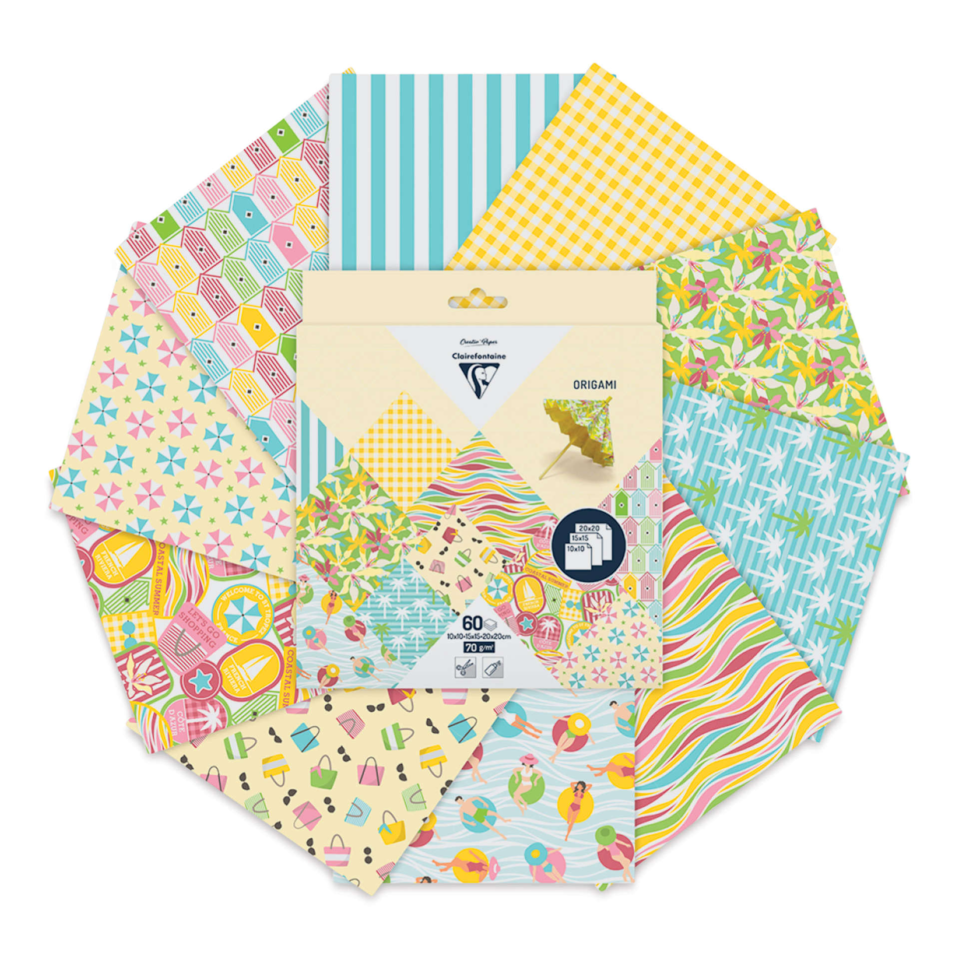 Clairefontaine Origami Paper - French Rivera, Assorted Sizes, Pkg of 60