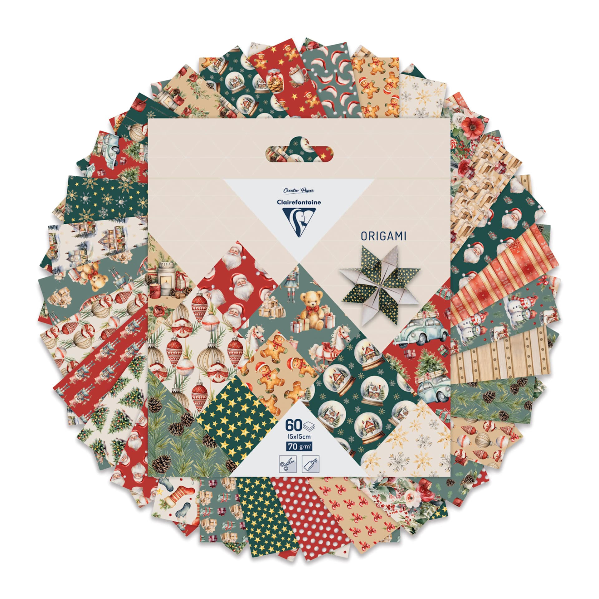 Clairefontaine Origami Paper - Xmas Memories, 5.9" x 5.9", Pkg of 60