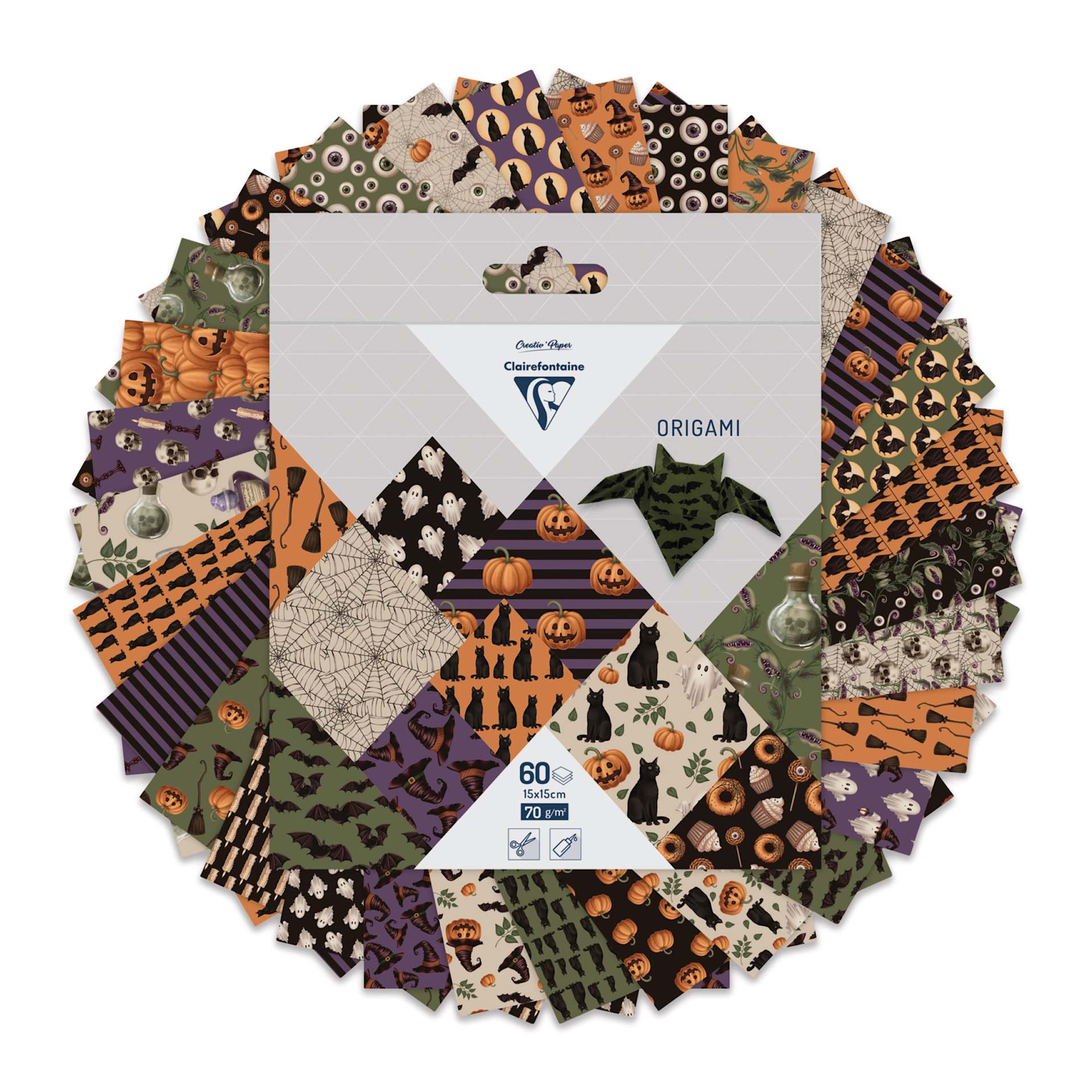 Clairefontaine Origami Paper - Halloween, 5.9" x 5.9", Pkg of 60