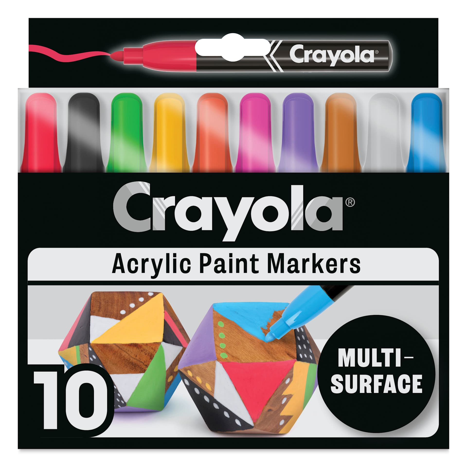 Crayola Acrylic Paint Markers - Set of 10, Assorted Colors, Bullet Nib