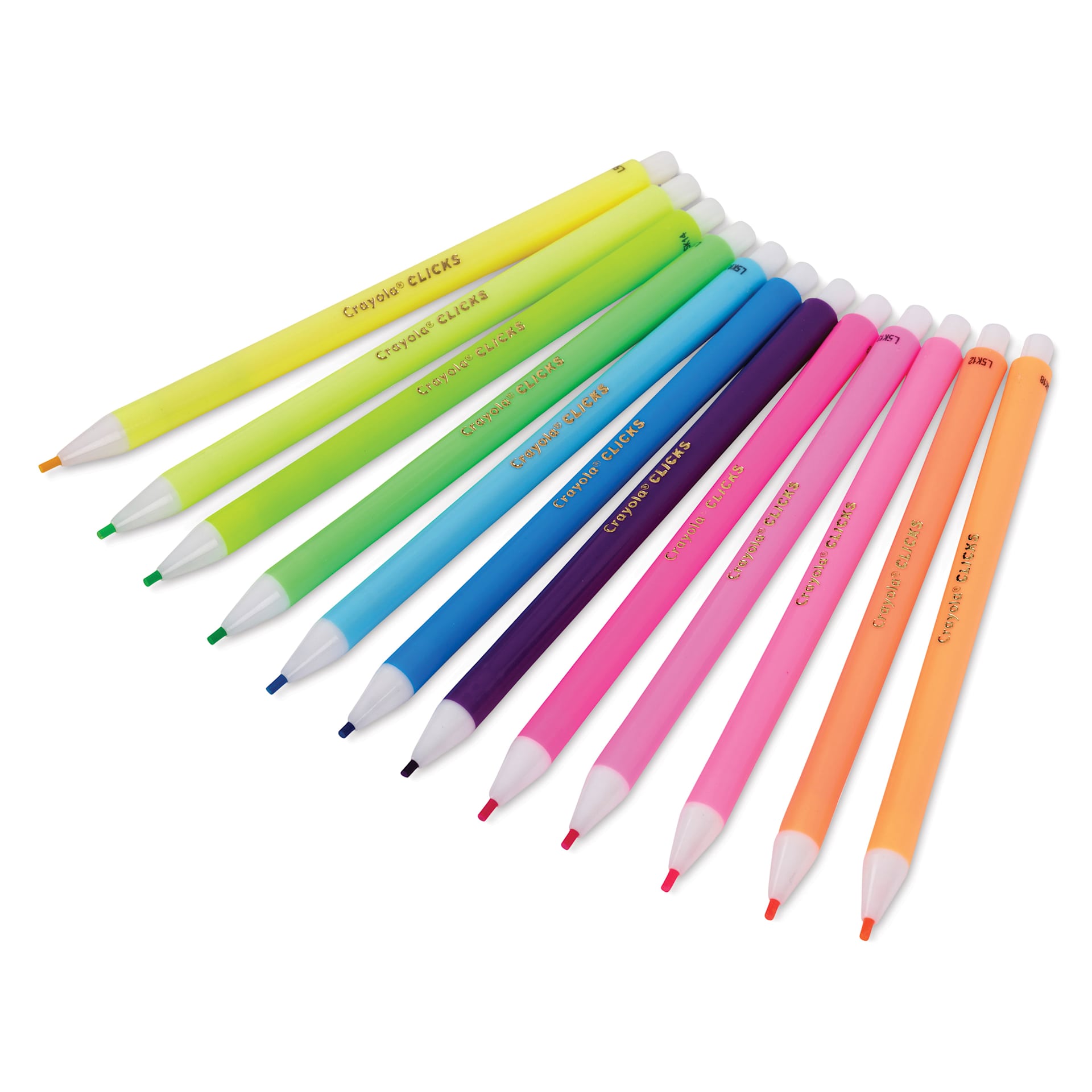 Crayola Clicks Retractable Color Pencils - Set of 12, Neon Colors, fanned out