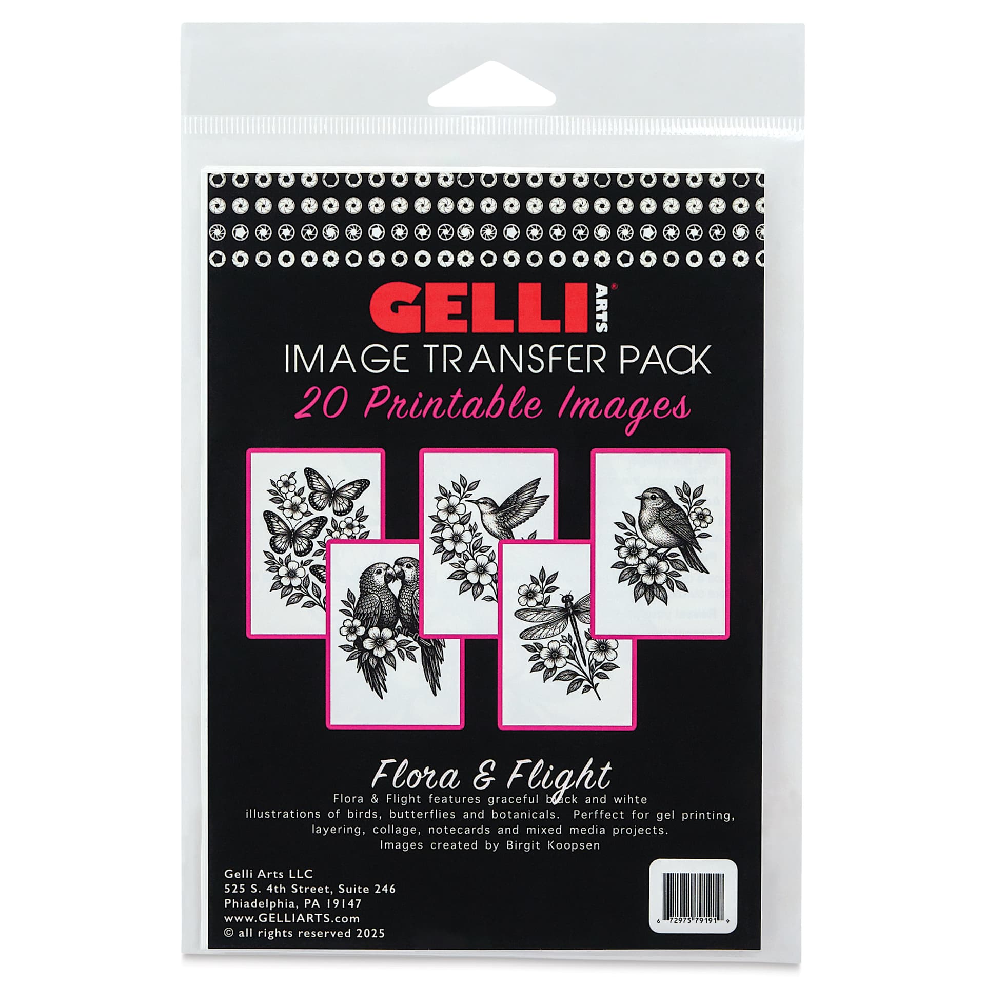Gelli Arts Image Transfer Pack - Pkg of 20, Flora and Flight front of packaging