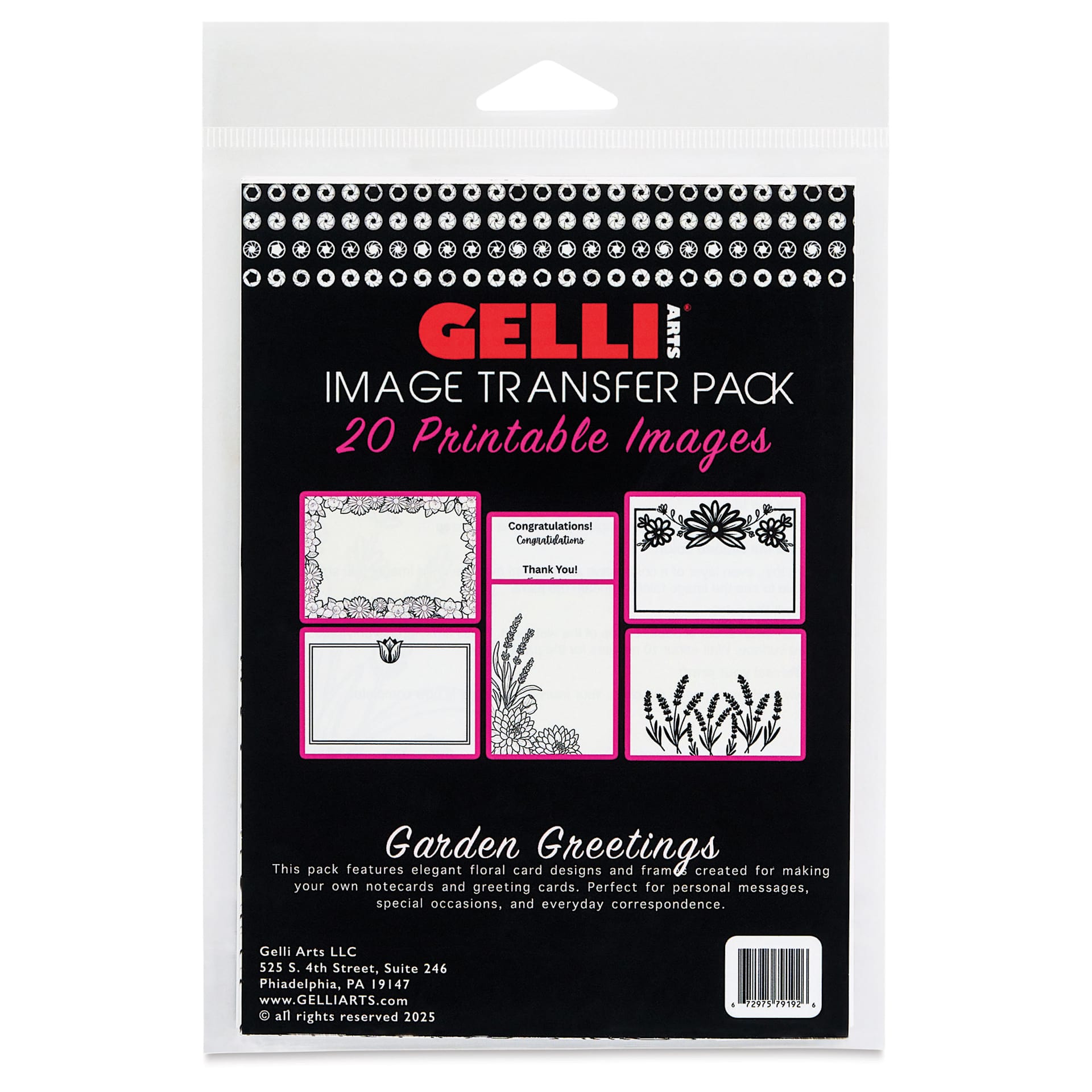 Gelli Arts Image Transfer Pack - Pkg of 20, Garden Greetings front of packaging