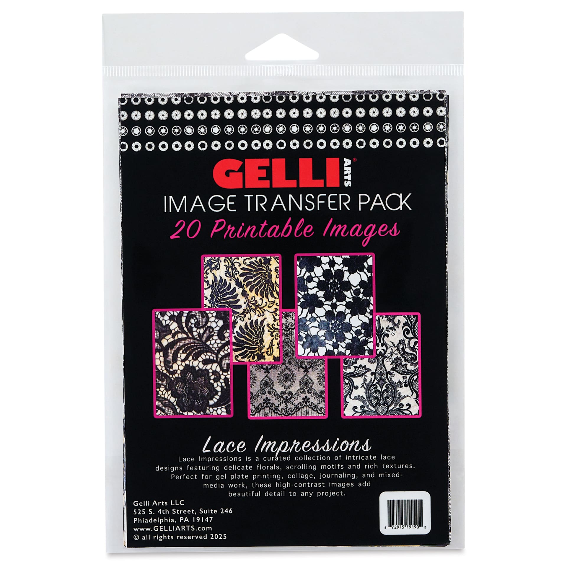 Gelli Arts Image Transfer Pack - Pkg of 20, Lace Impressions front of packaging