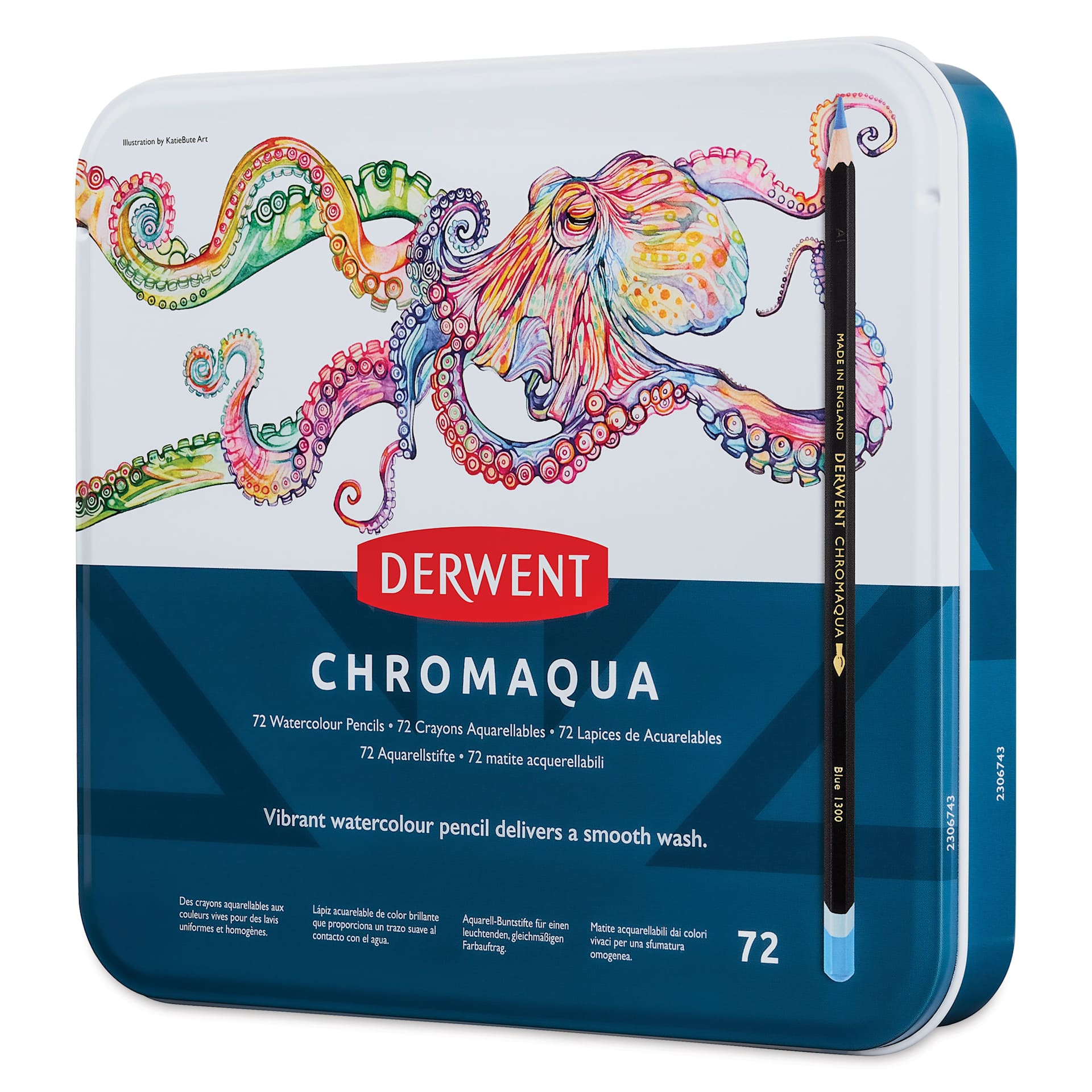 Derwent Chromaqua Watercolor Pencil - Set of 72, Assorted Colors, angled view