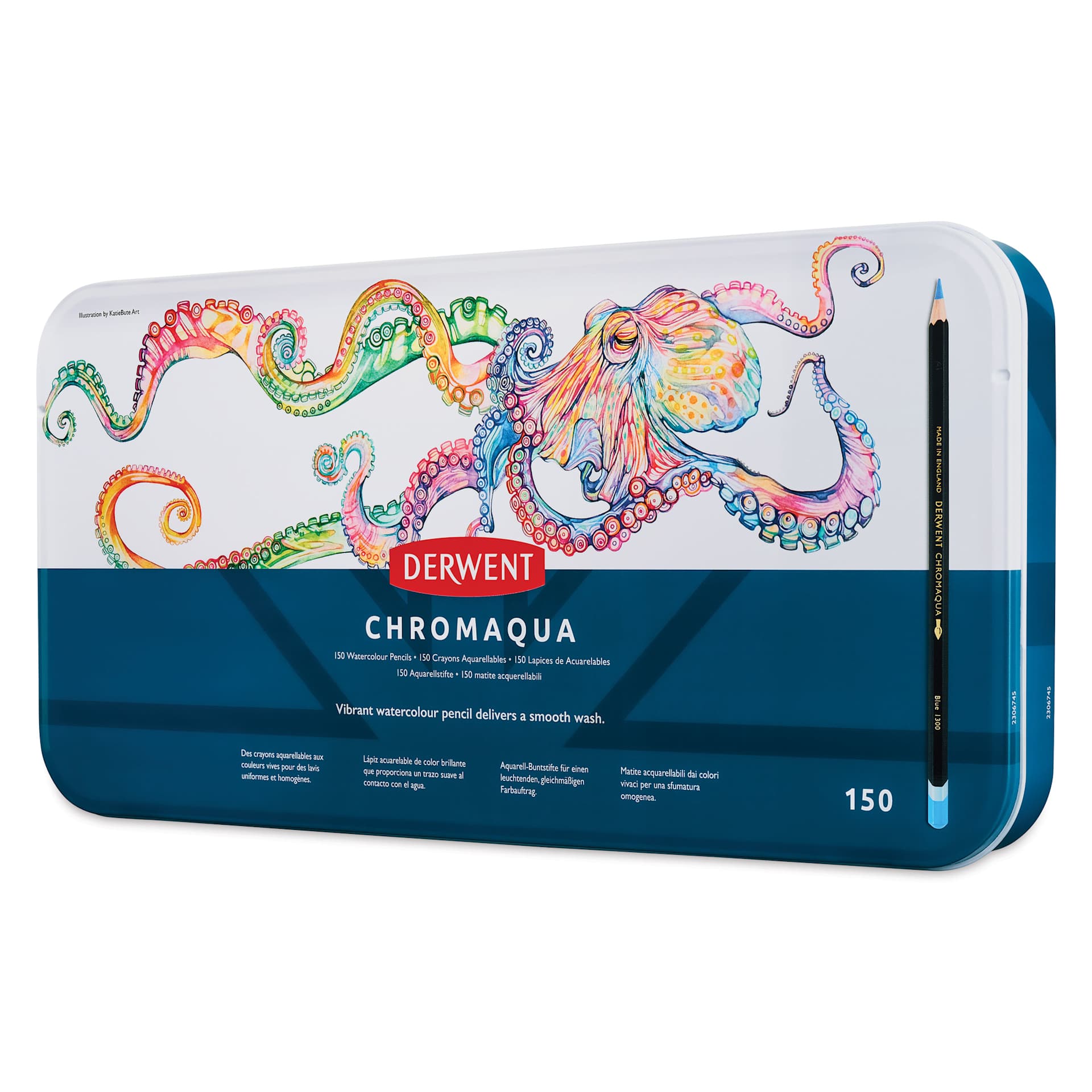 Derwent Chromaqua Watercolor Pencil - Set of 150, Assorted Colors, angled view