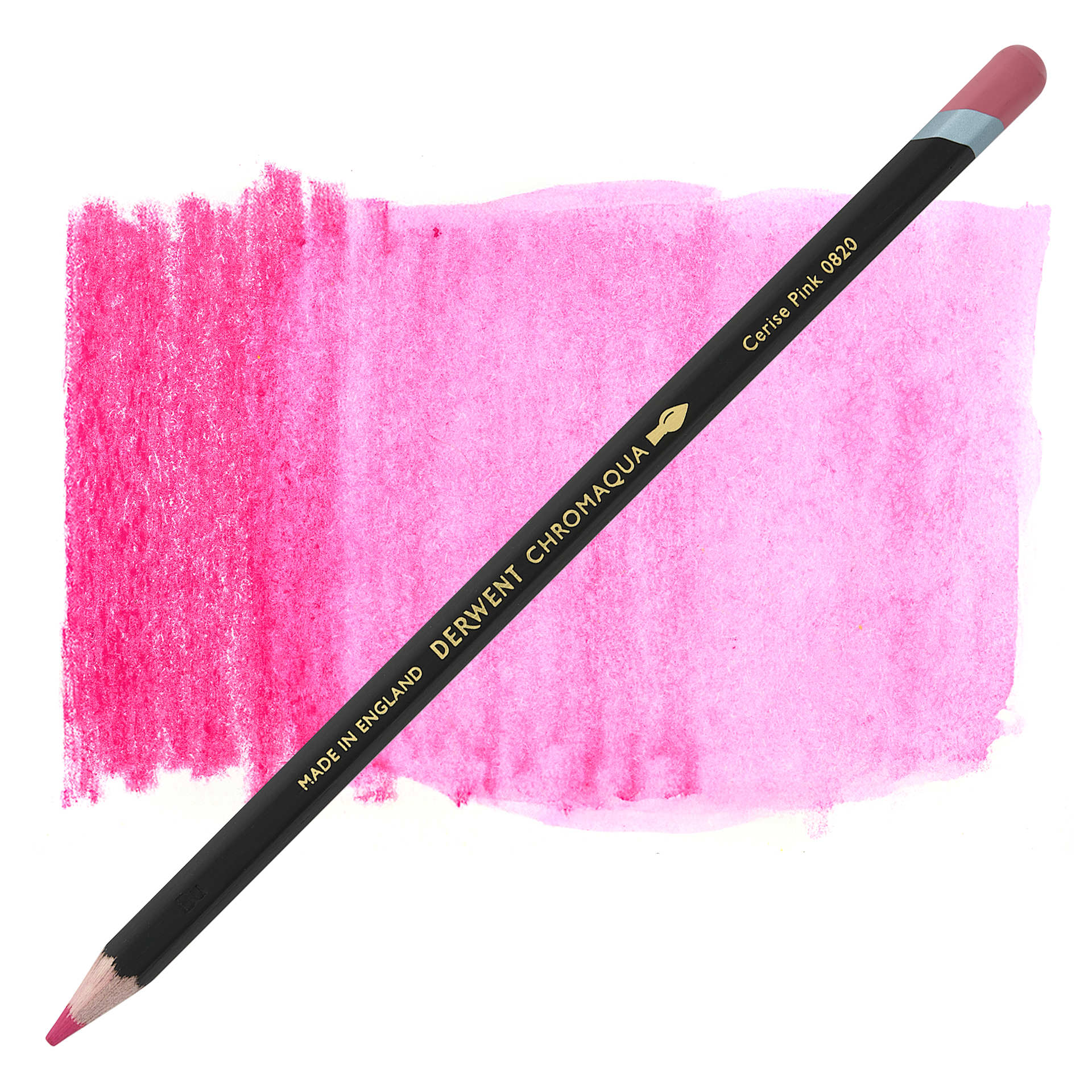 Derwent Chromaqua Watercolor Pencil - Cerise Pink pencil with swatch