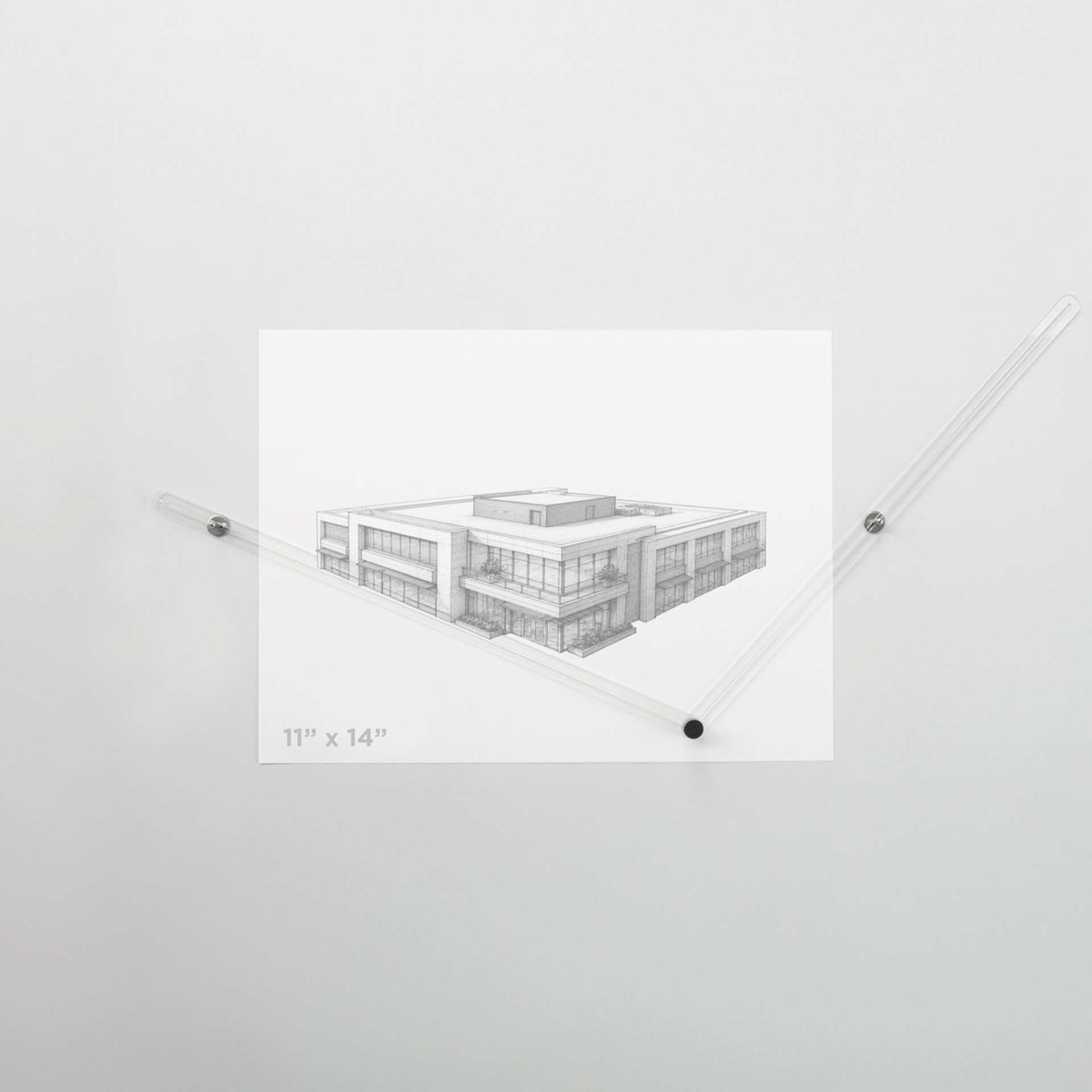 Koala Tools Perspective Ruler - 2-Point Ruler, 14" with a drawing of a building