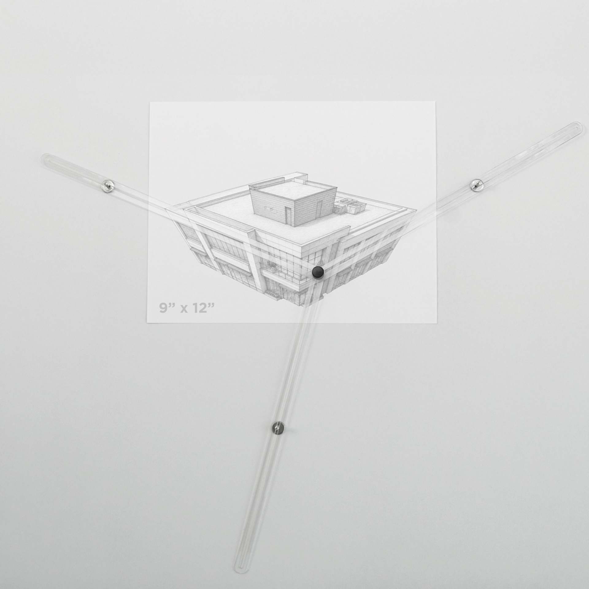 Koala Tools Perspective Ruler - 3-Point Ruler, 12" in-use with drawing
