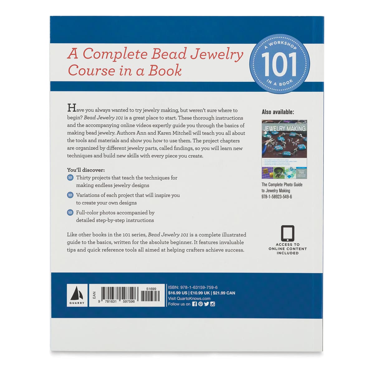 Bead Jewelry Making 101 - Back cover of Book