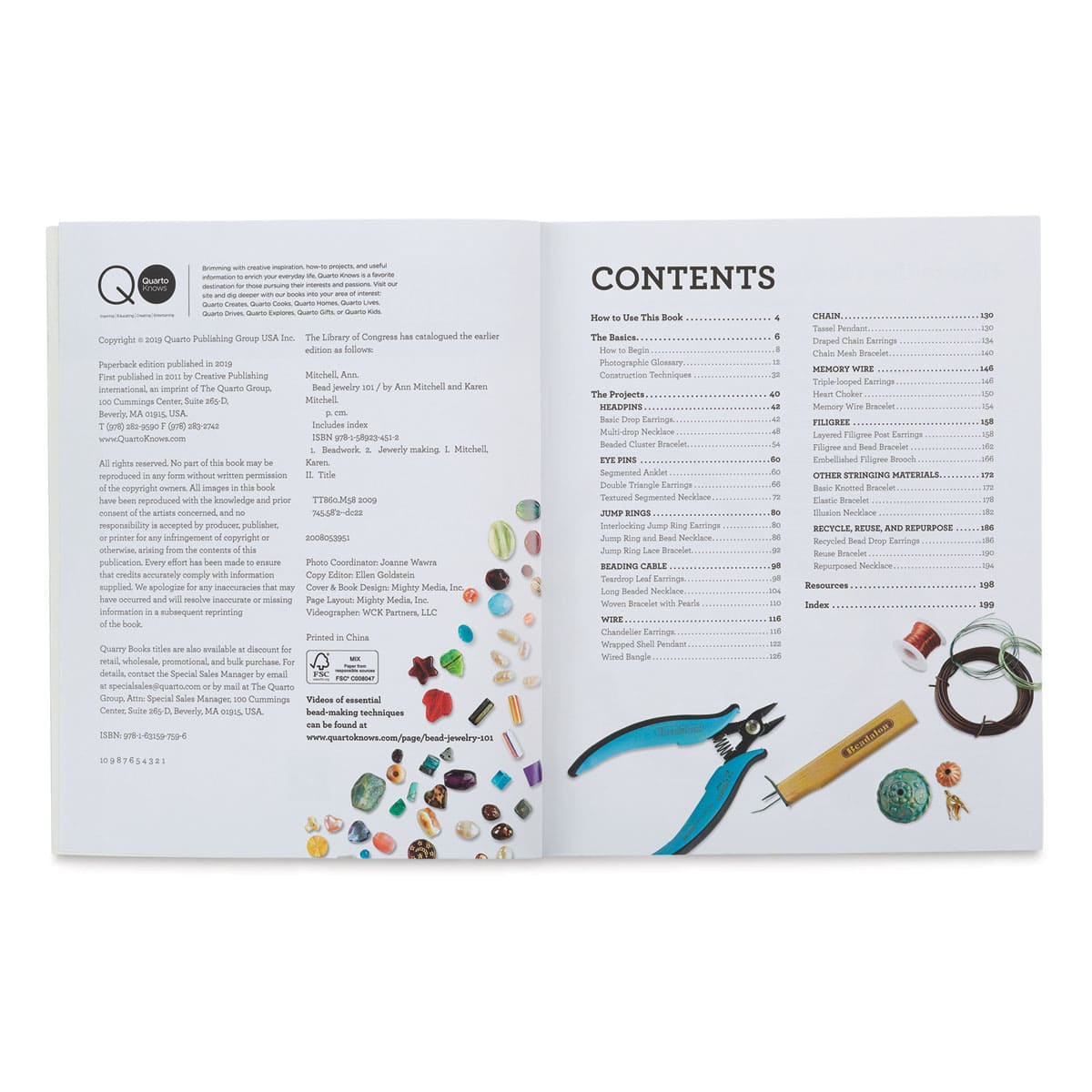 Bead Jewelry Making 101 - Spread showing Table of Contents