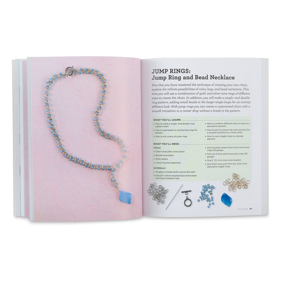 Bead Jewelry Making 101 - Spread of Jump Ring and Bead Necklace project