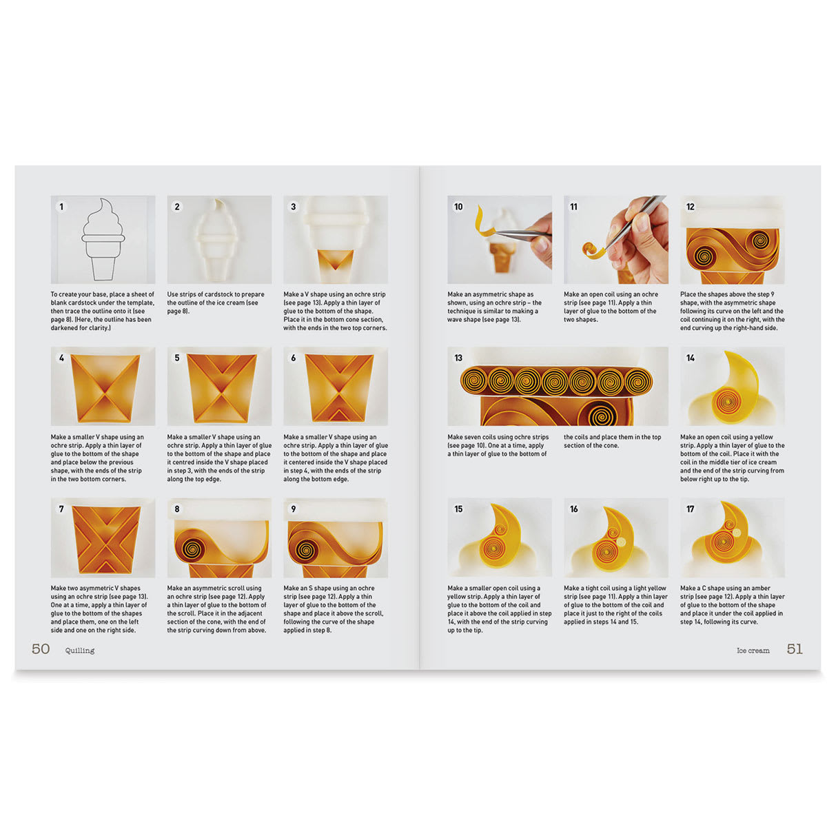 Quilling 20 Beautiful Designs -Inside pages showing step by step instructions for Ice Cream project
