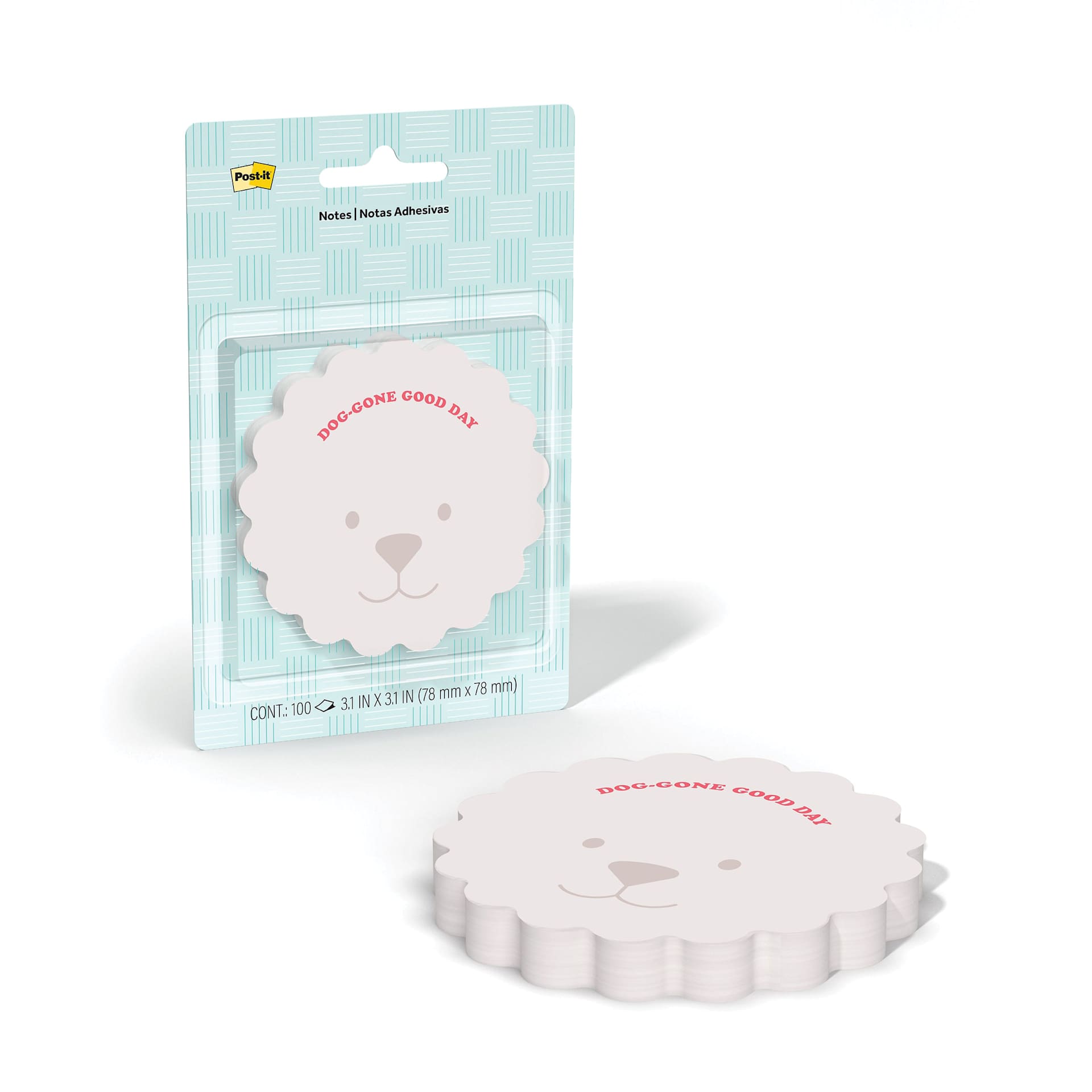 Post-it Pet Notes - Dog Die Cut, 3.1" x 3.1", 100 Sheets contents with packaging