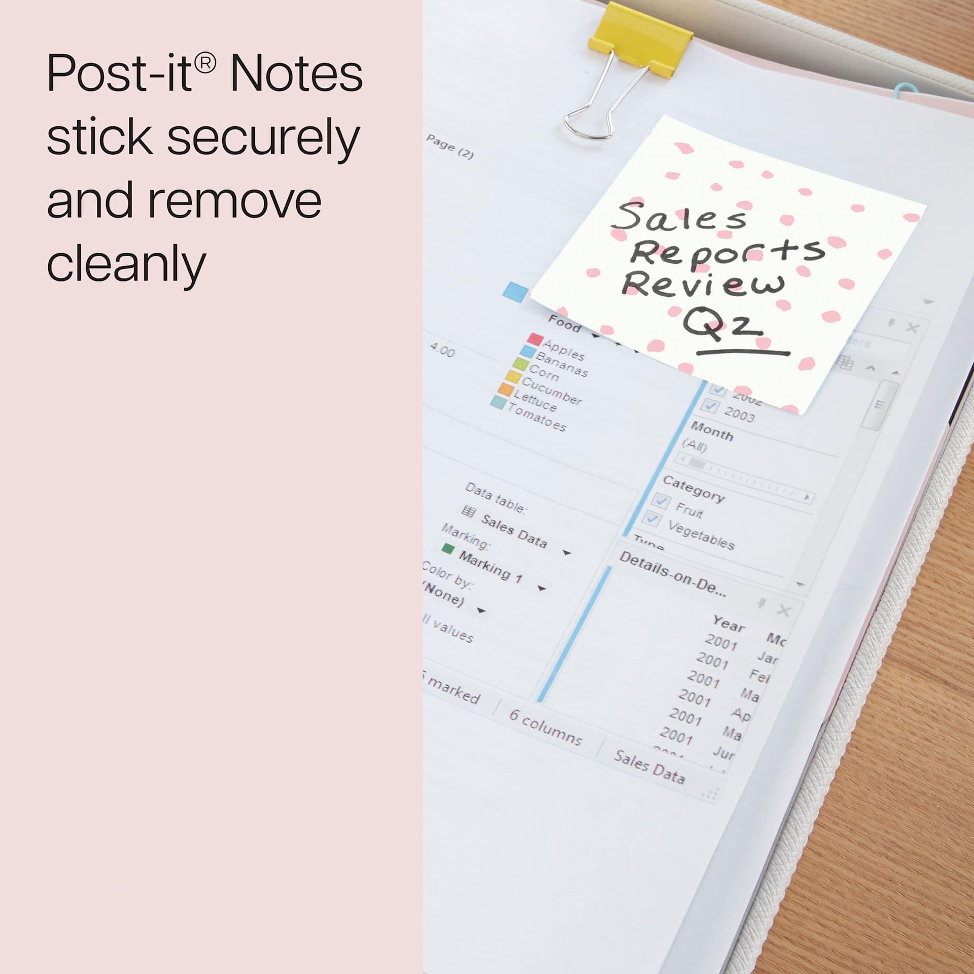 Post-it Notes stick securely and remove cleanly