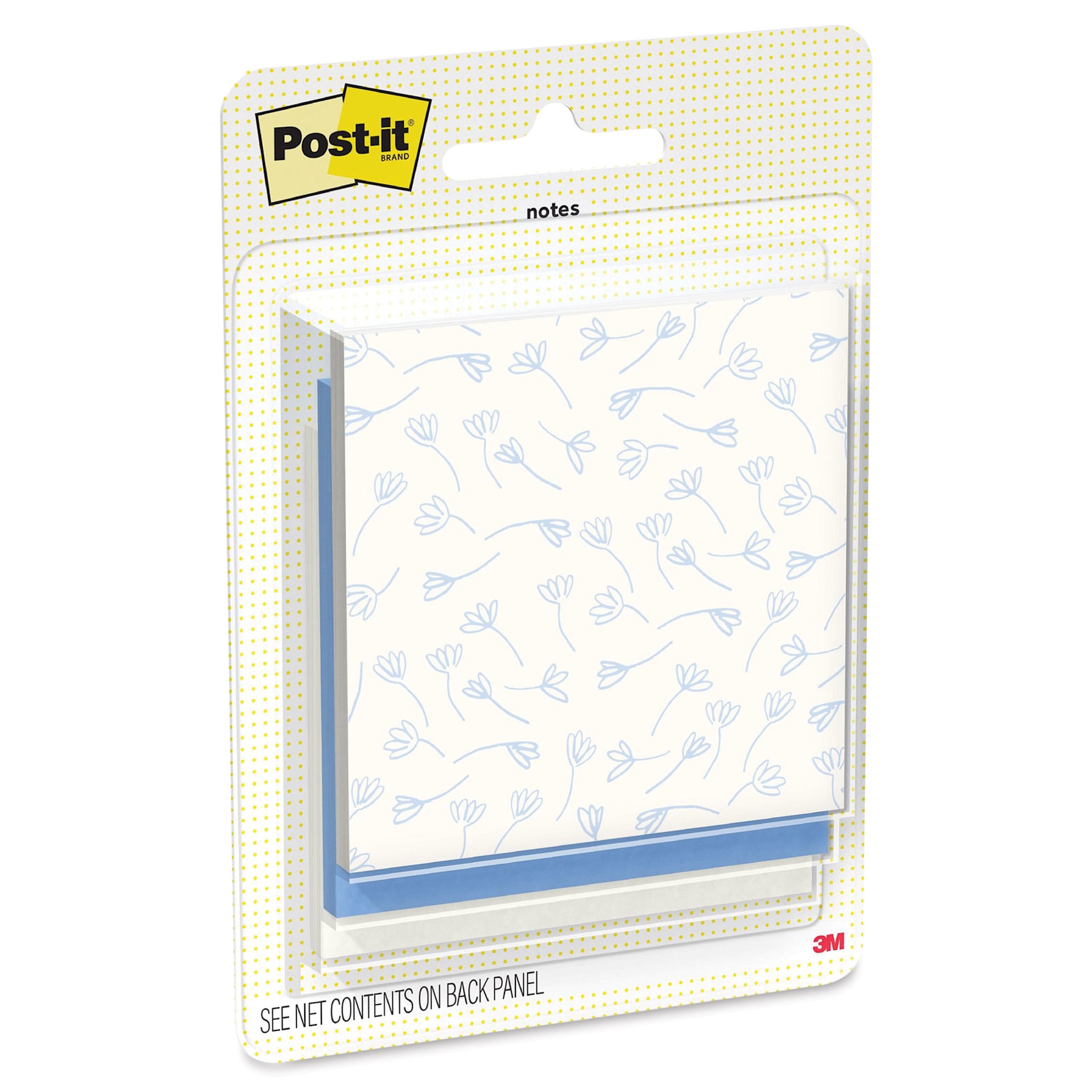 Post-it Polished Patterns Sticky Notes - Pkg of 3, Blue Cottage, 3" x 2.9" front of packaging