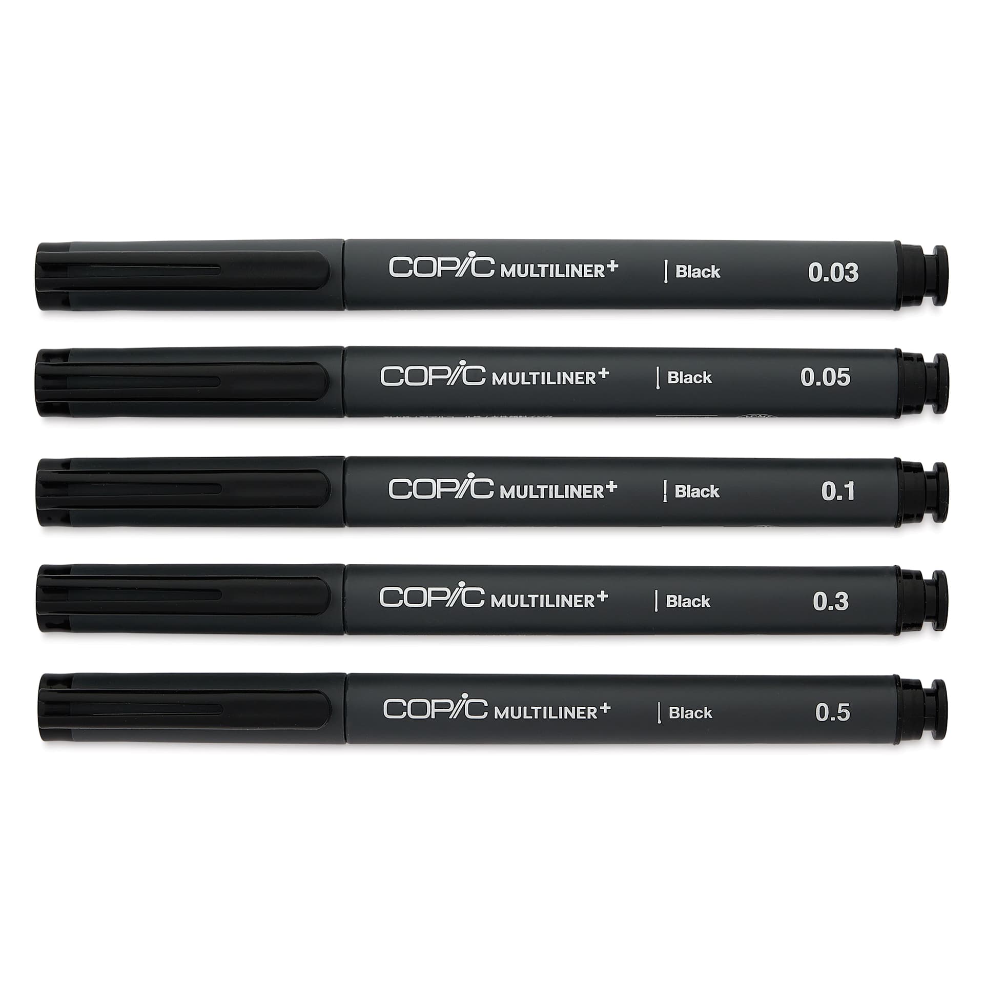 Copic Multiliner Plus Pens - Set of 5, Black, Assorted Fine Tip, capped