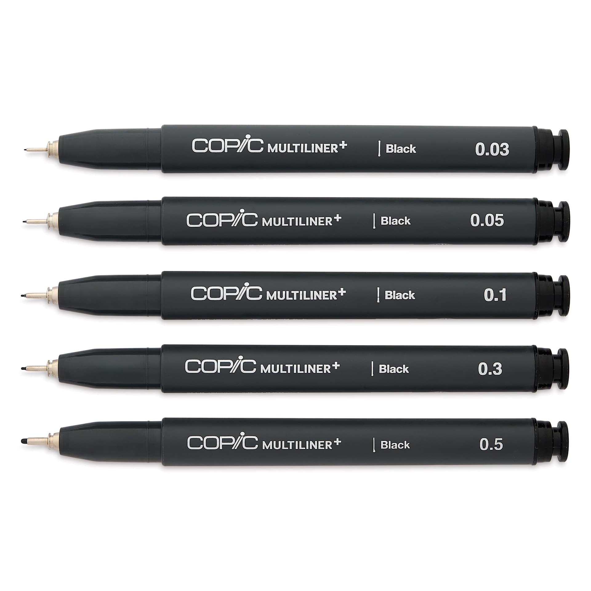 Copic Multiliner Plus Pens - Set of 5, Black, Assorted Fine Tip, uncapped