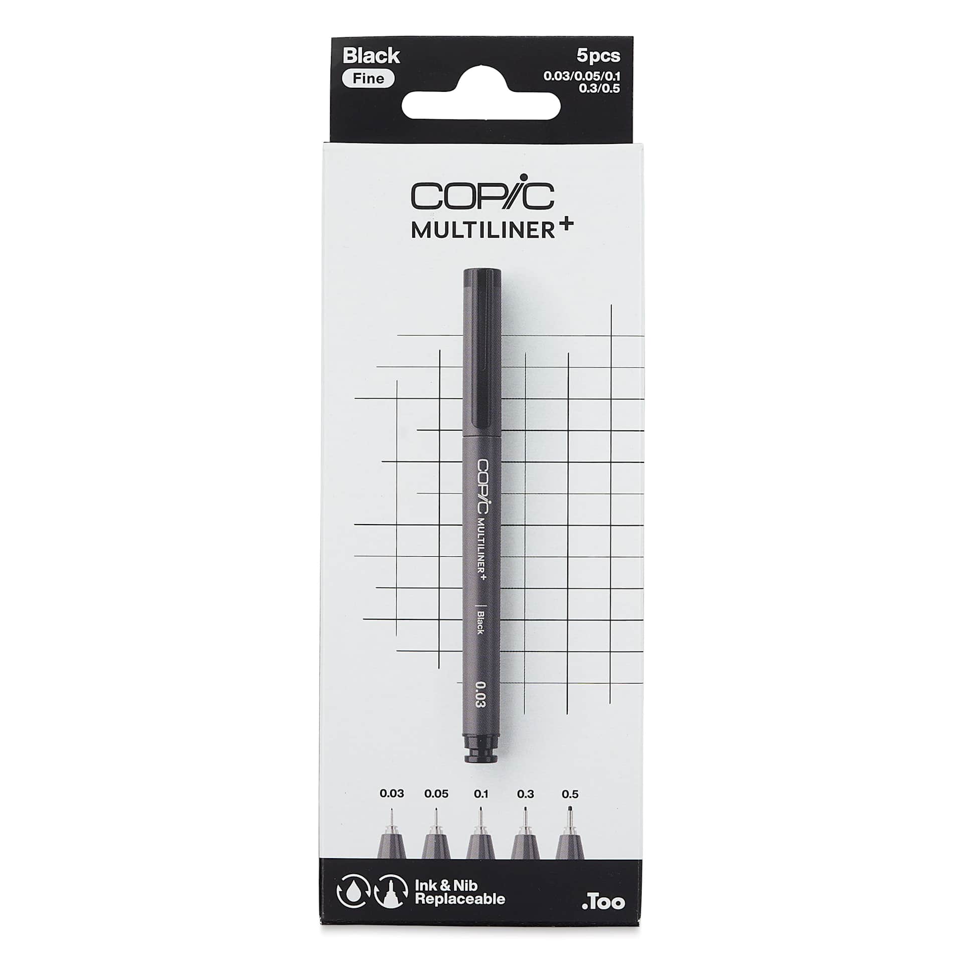 Copic Multiliner Plus Pens - Set of 5, Black, Assorted Fine Tip, front of packaging