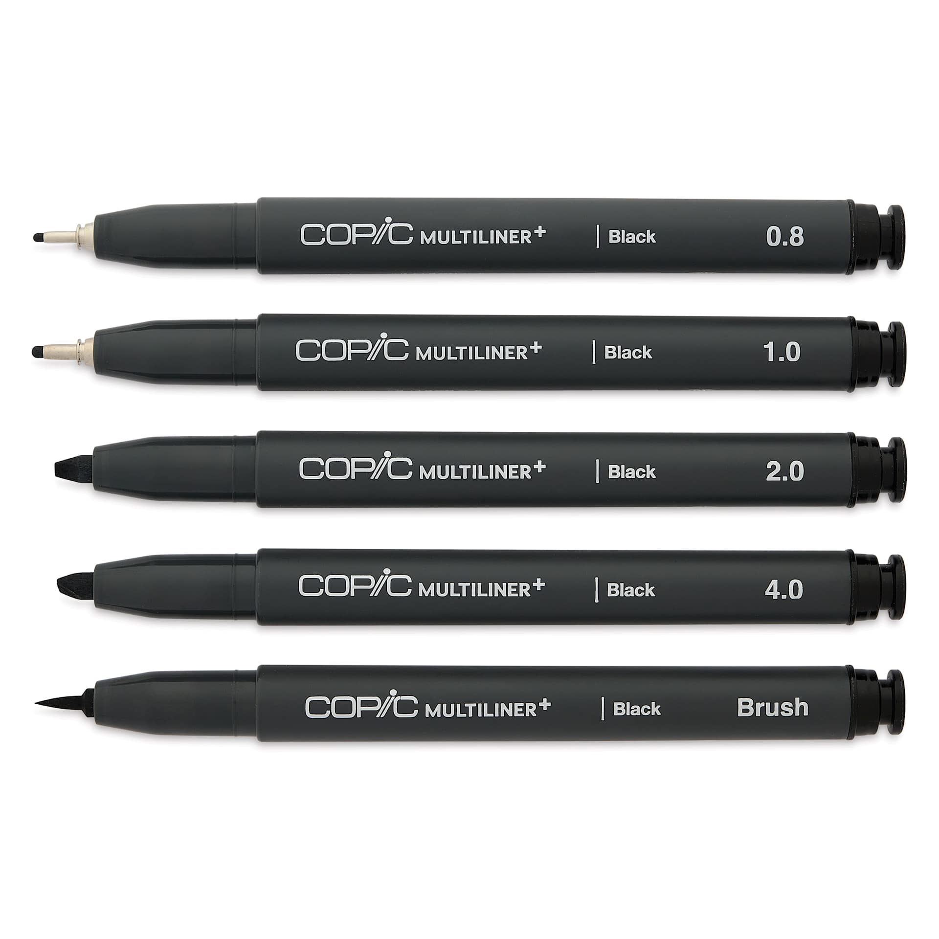 Copic Multiliner Plus Pens - Set of 5, Black, Assorted Bold Tip, uncapped