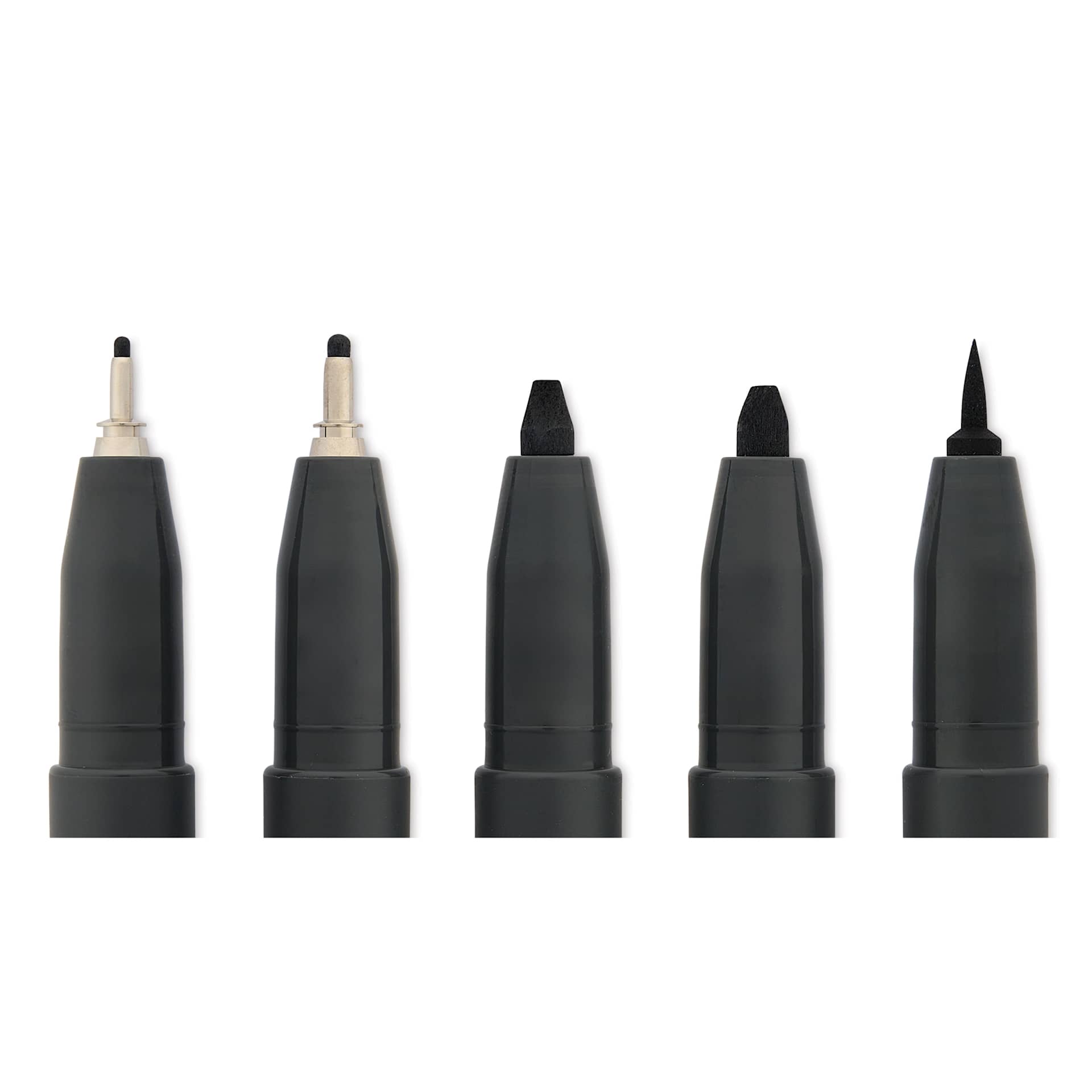 Copic Multiliner Plus Pens - Set of 5, Black, Assorted Bold Tip, close up of nibs
