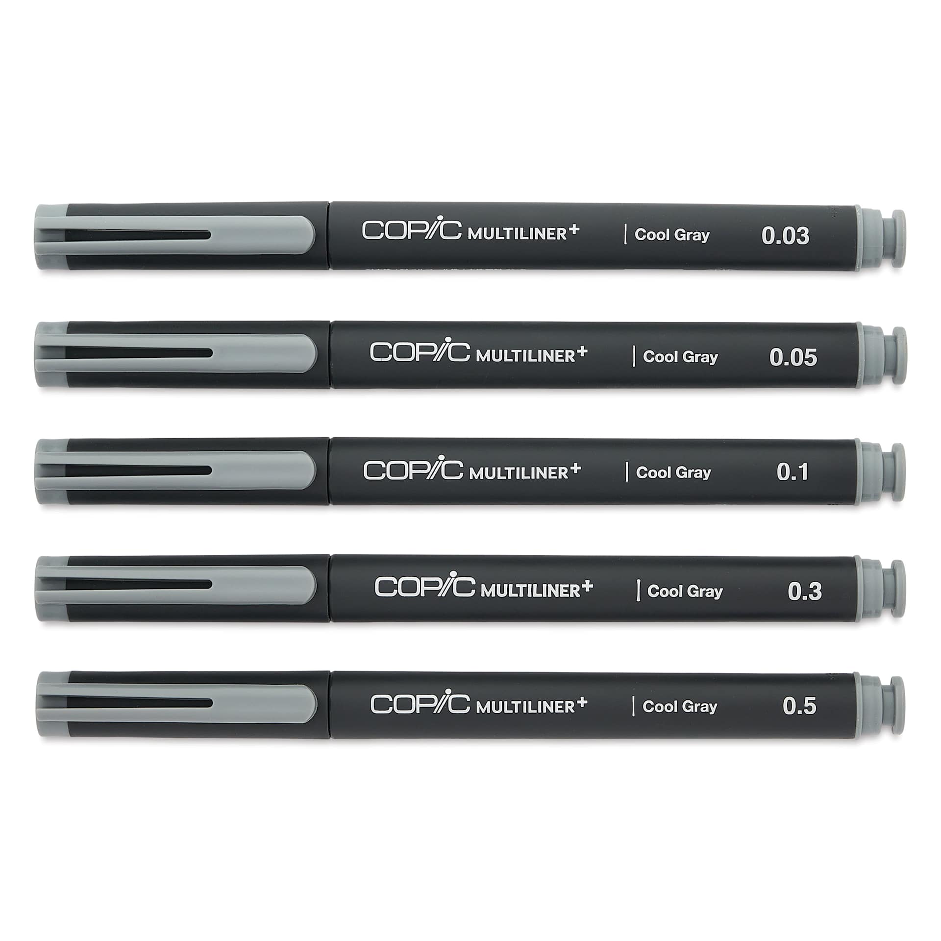 Copic Multiliner Plus Pens - Set of 5, Cool Gray, Assorted Fine Tip, capped