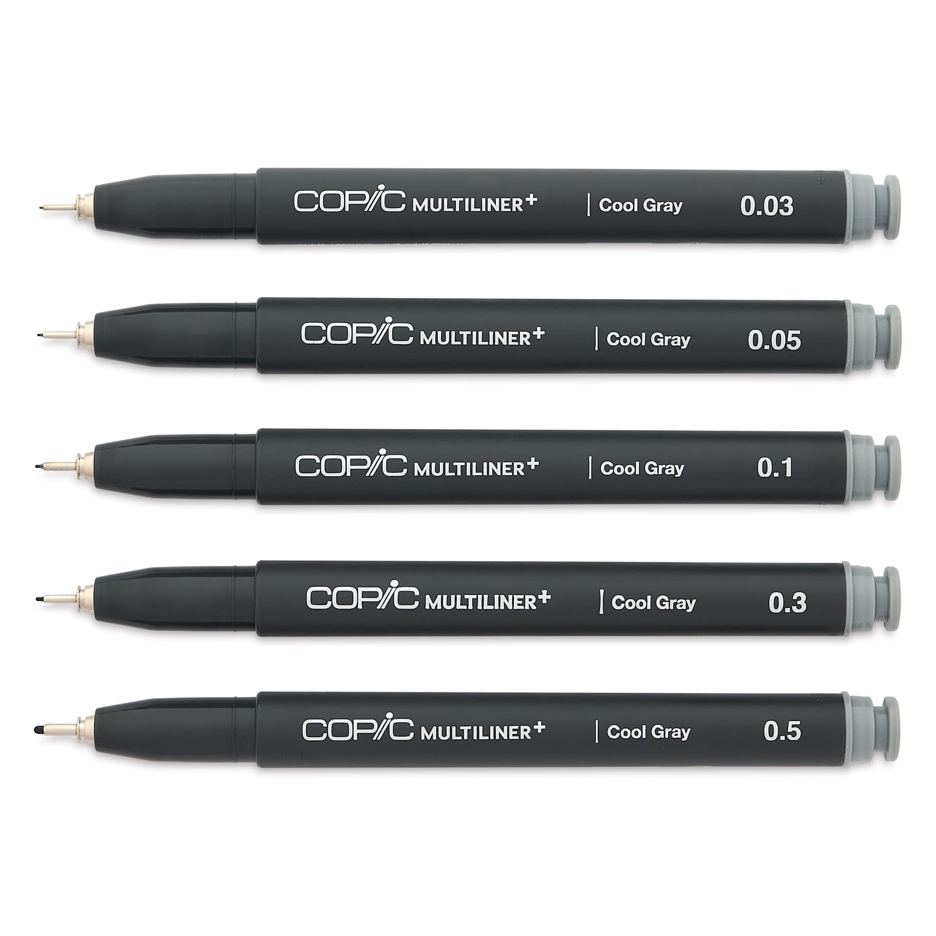 Copic Multiliner Plus Pens - Set of 5, Cool Gray, Assorted Fine Tip, uncapped