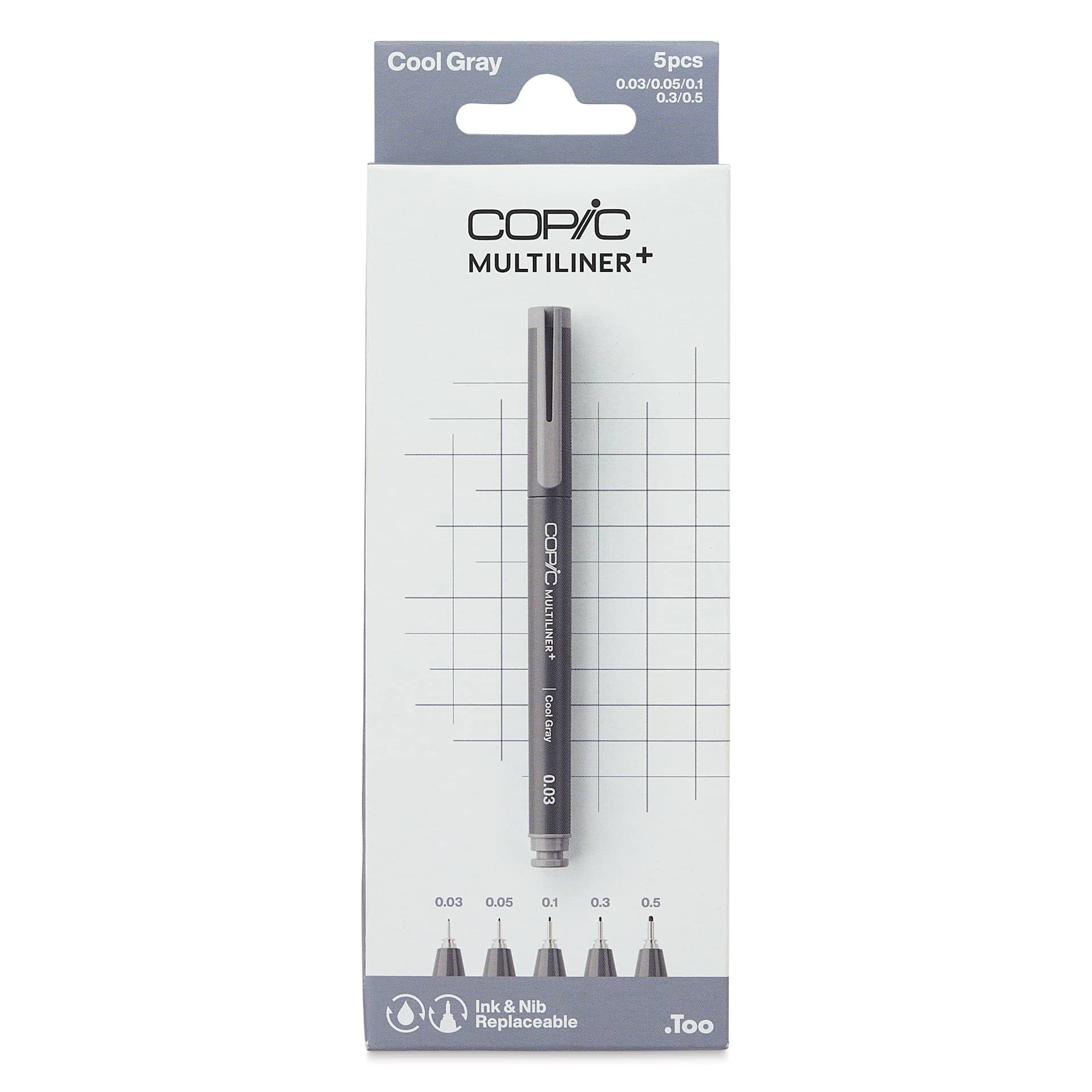 Copic Multiliner Plus Pens - Set of 5, Cool Gray, Assorted Fine Tip, front of packaging