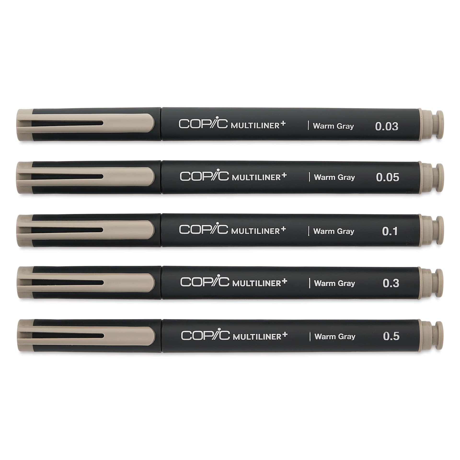 Copic Multiliner Plus Pens - Set of 5, Warm Gray, Assorted Fine Tip, capped