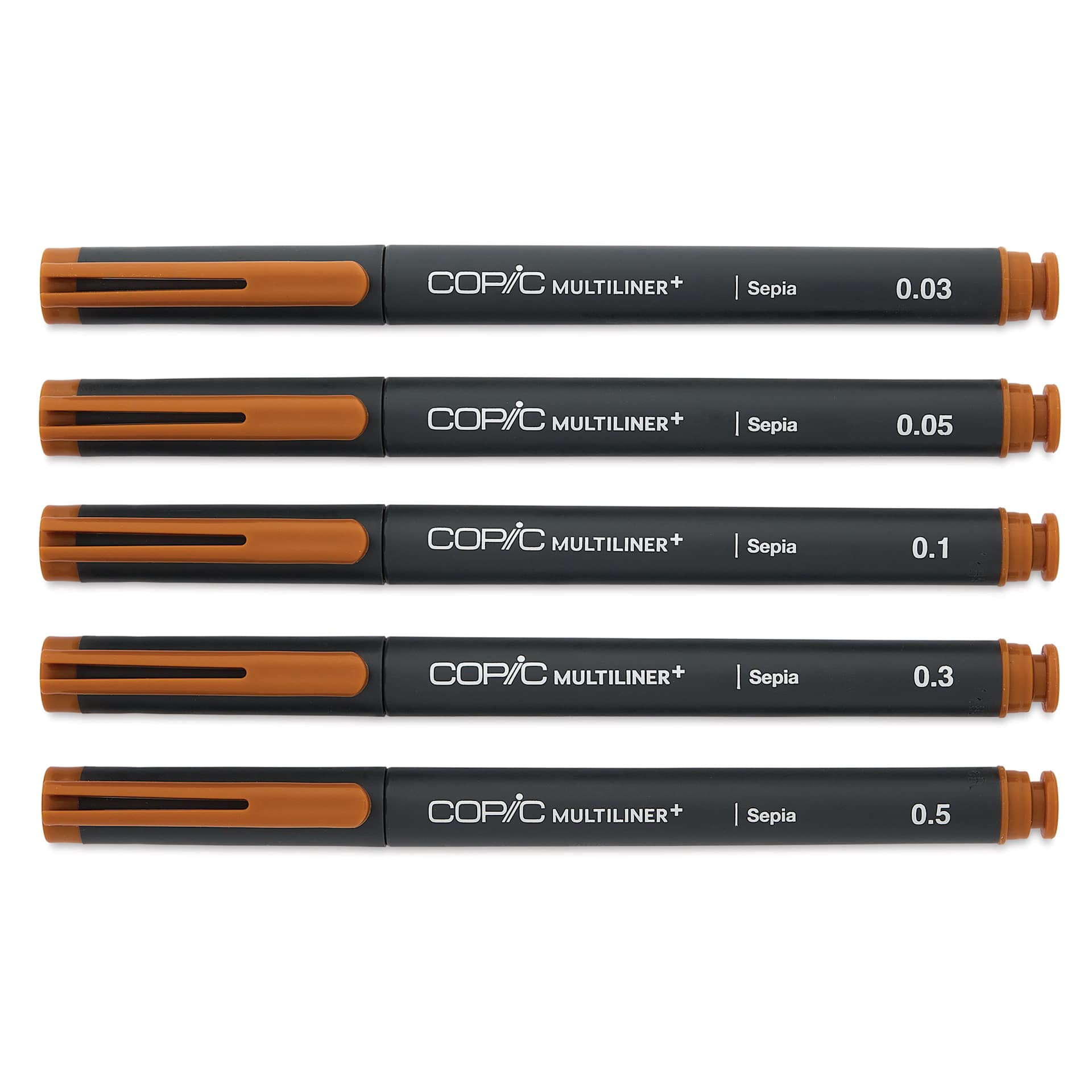 Copic Multiliner Plus Pens - Set of 5, Sepia, Assorted Fine Tip, capped