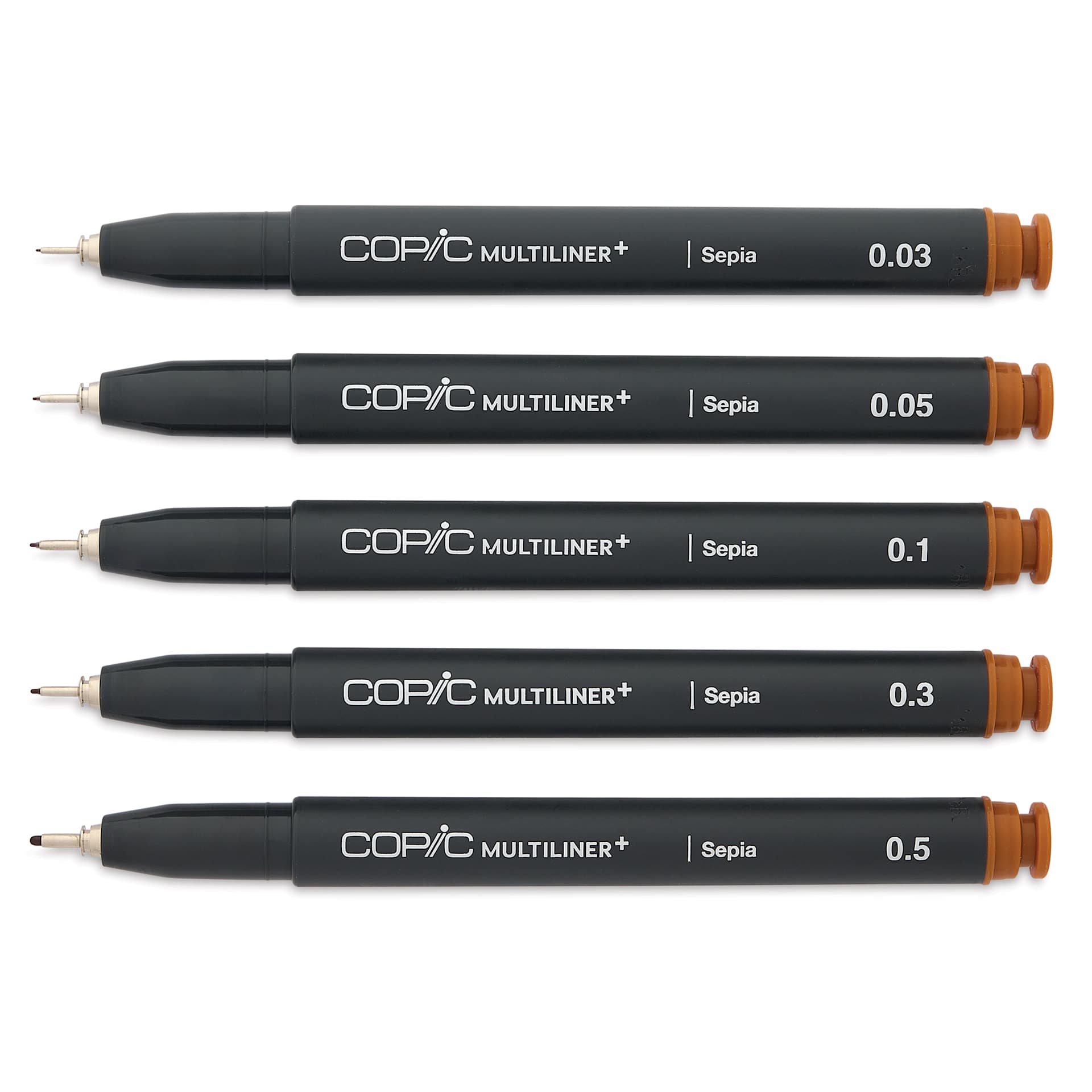 Copic Multiliner Plus Pens - Set of 5, Sepia, Assorted Fine Tip, uncapped